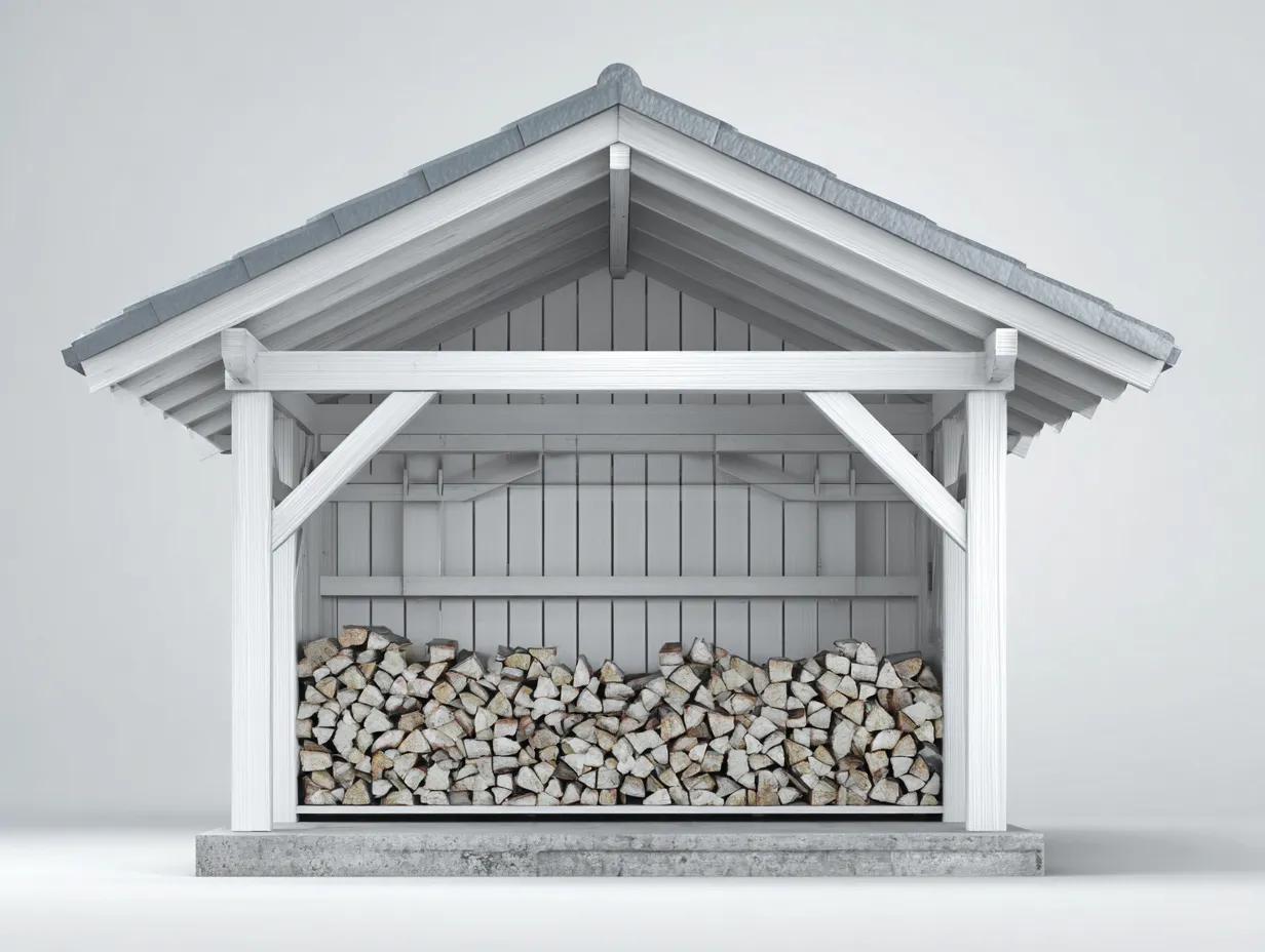 Cobertizo para leña de madera con techo a dos aguas 200x80x180 cm - blanco-gris - estilo clásico-Roomgethub