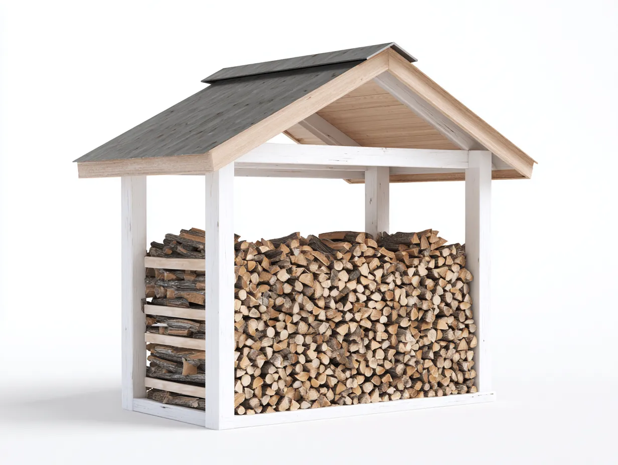 Cobertizo para leña de madera con techo a dos aguas 180x70x160 cm - Blanco-madera natural - Diseño exterior para jardín-Roomgethub
