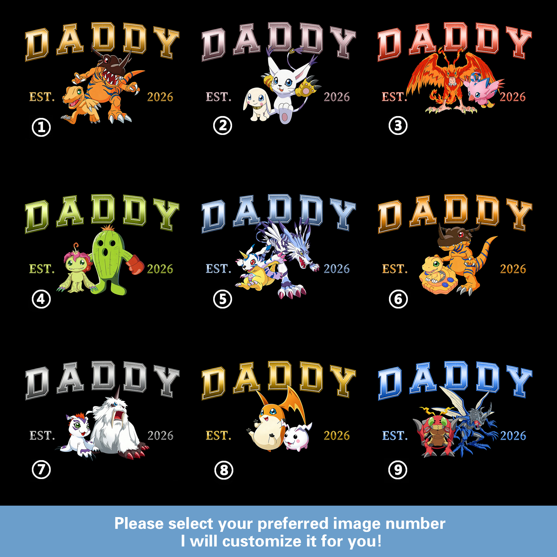 Digimon-themed parent-child printed T-shirts and sweatshirt(Custom)