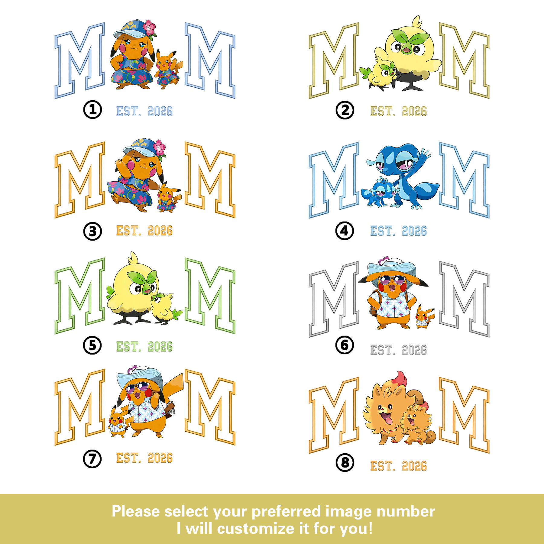 Pokémon-themed parent-child printed T-shirts and sweatshirts(Custom)