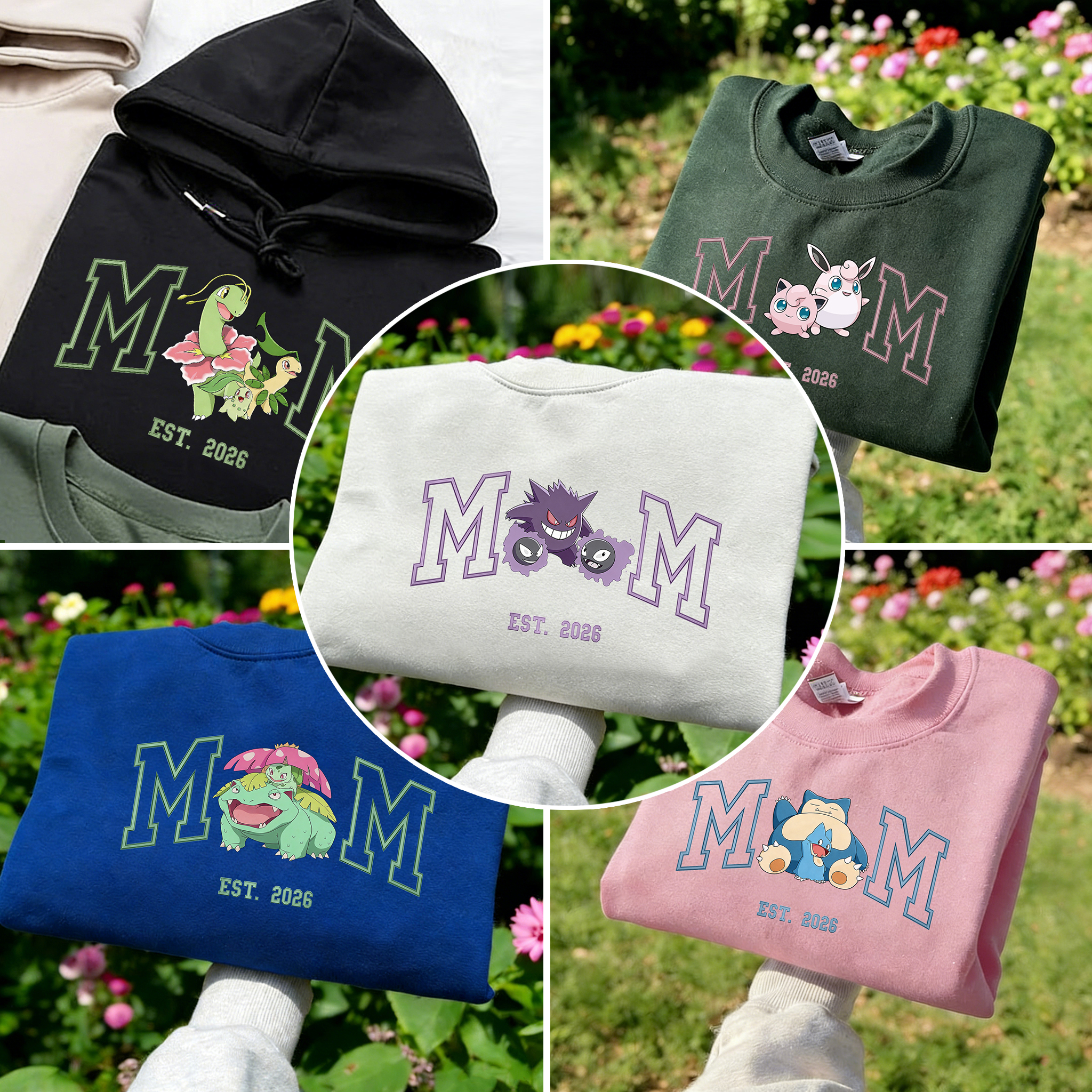 Custom-printed couple portrait sweatshirts based on photos(Pokémon)