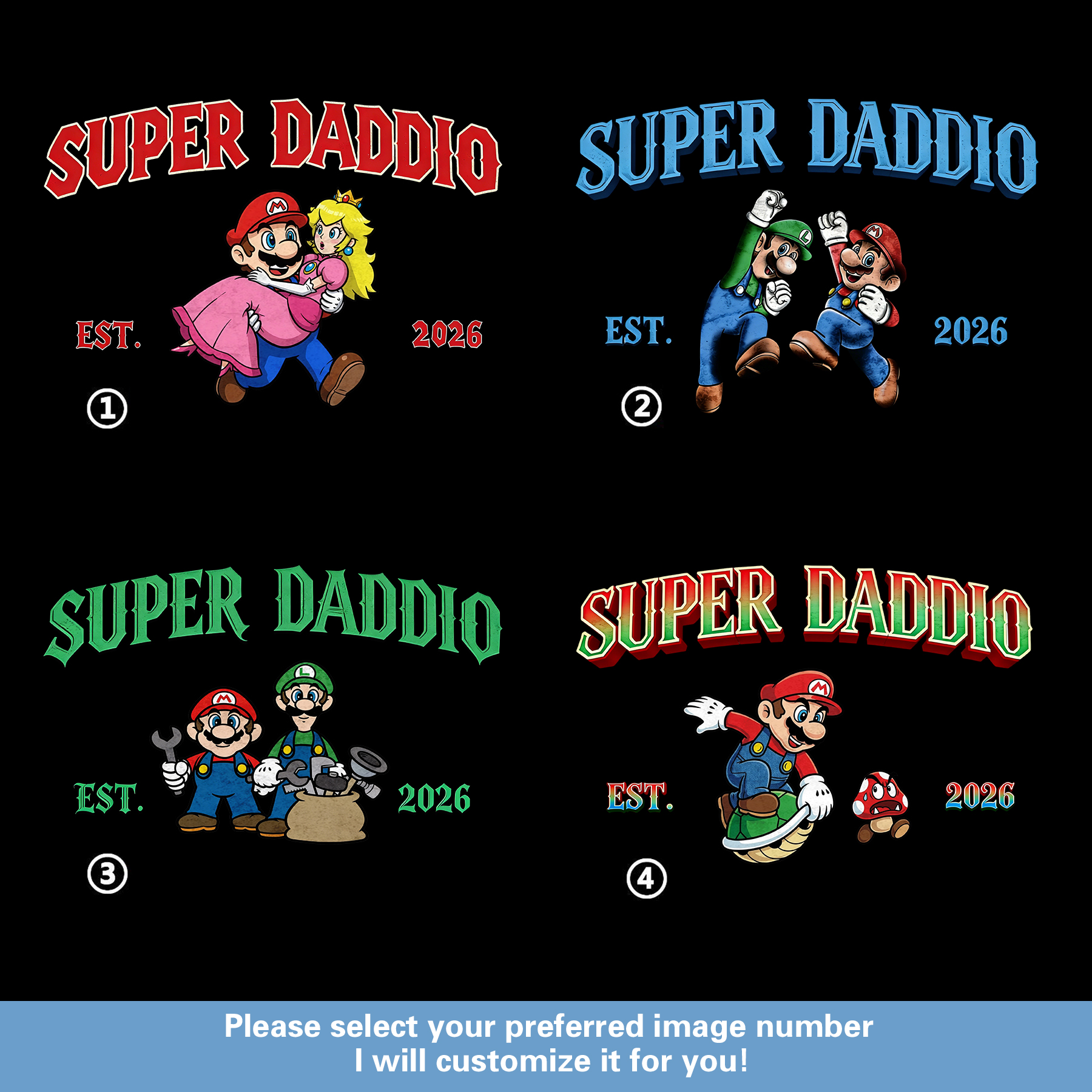 Personalized Super Daddio Crewneck | Custom Year & Mario Bros Design for Dads