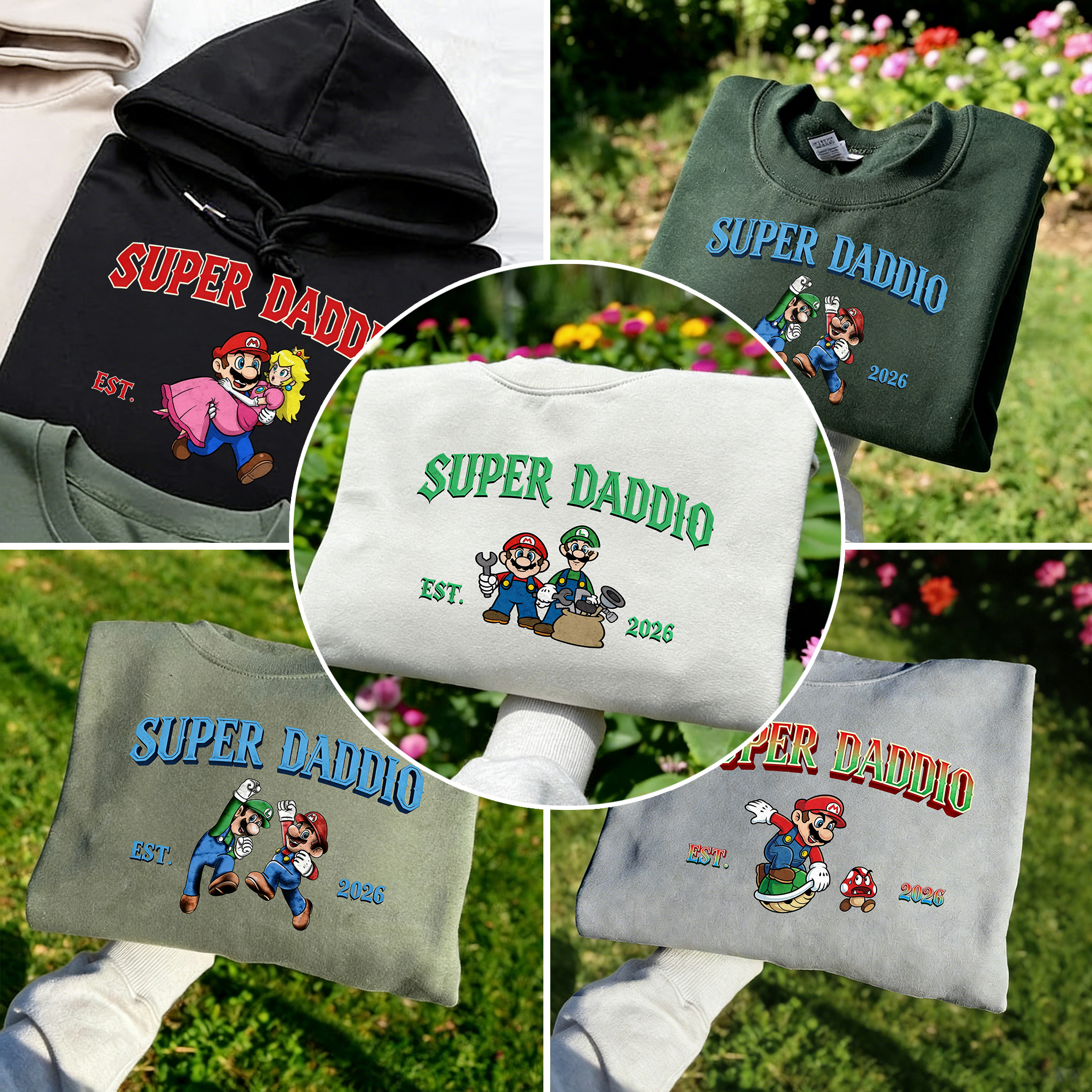 Personalized Super Daddio Crewneck | Custom Year & Mario Bros Design for Dads