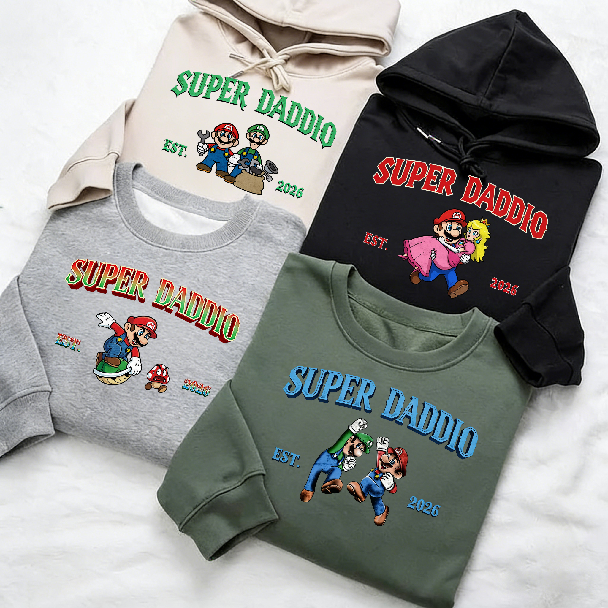Personalized Super Daddio Crewneck | Custom Year & Mario Bros Design for Dads