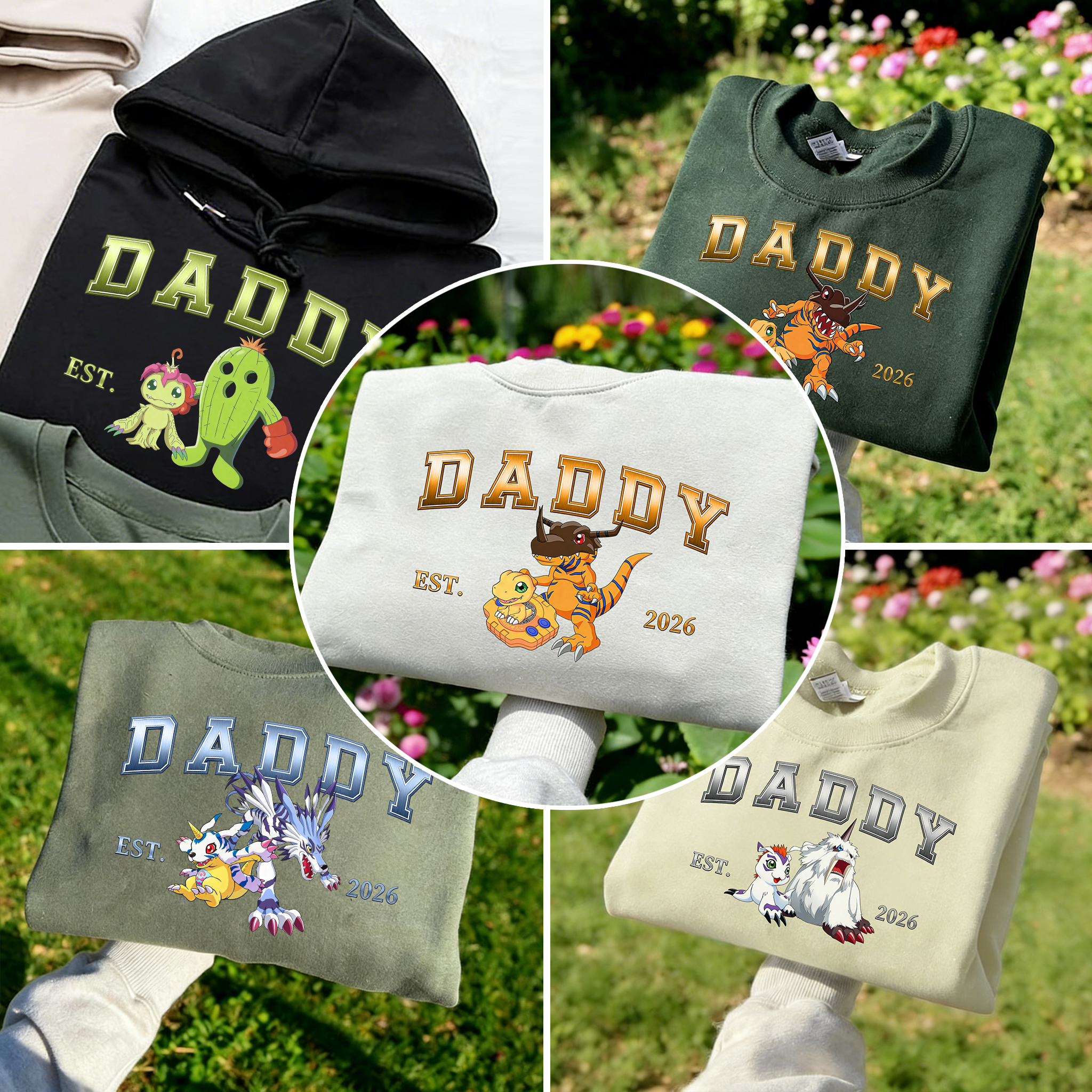 Digimon-themed parent-child printed T-shirts and sweatshirt(Custom)