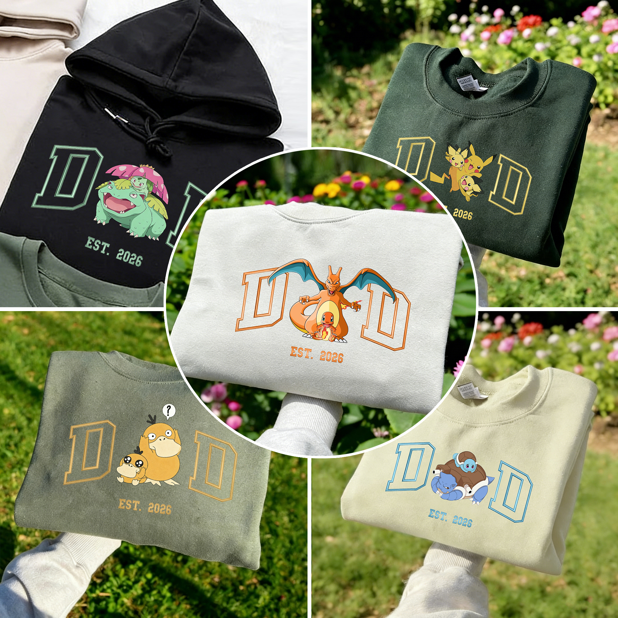 Custom Pokémon-themed T-shirts and hoodies based on photos(Dad)