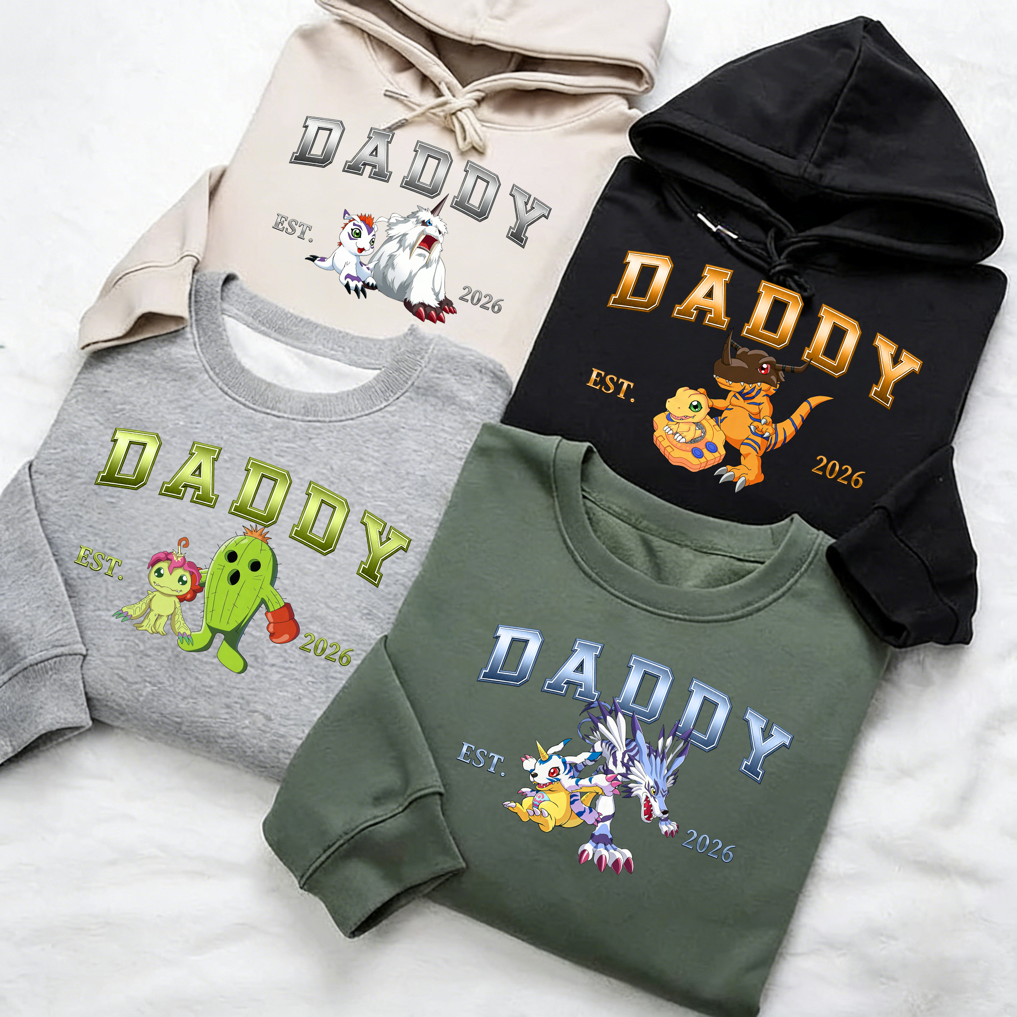 Digimon-themed parent-child printed T-shirts and sweatshirt(Custom)