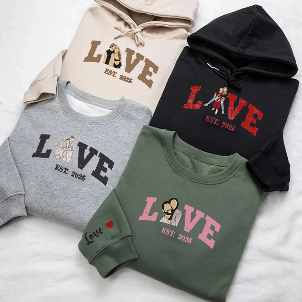 Custom LOVE Embroidered Portrait from Photo Sweatshirt