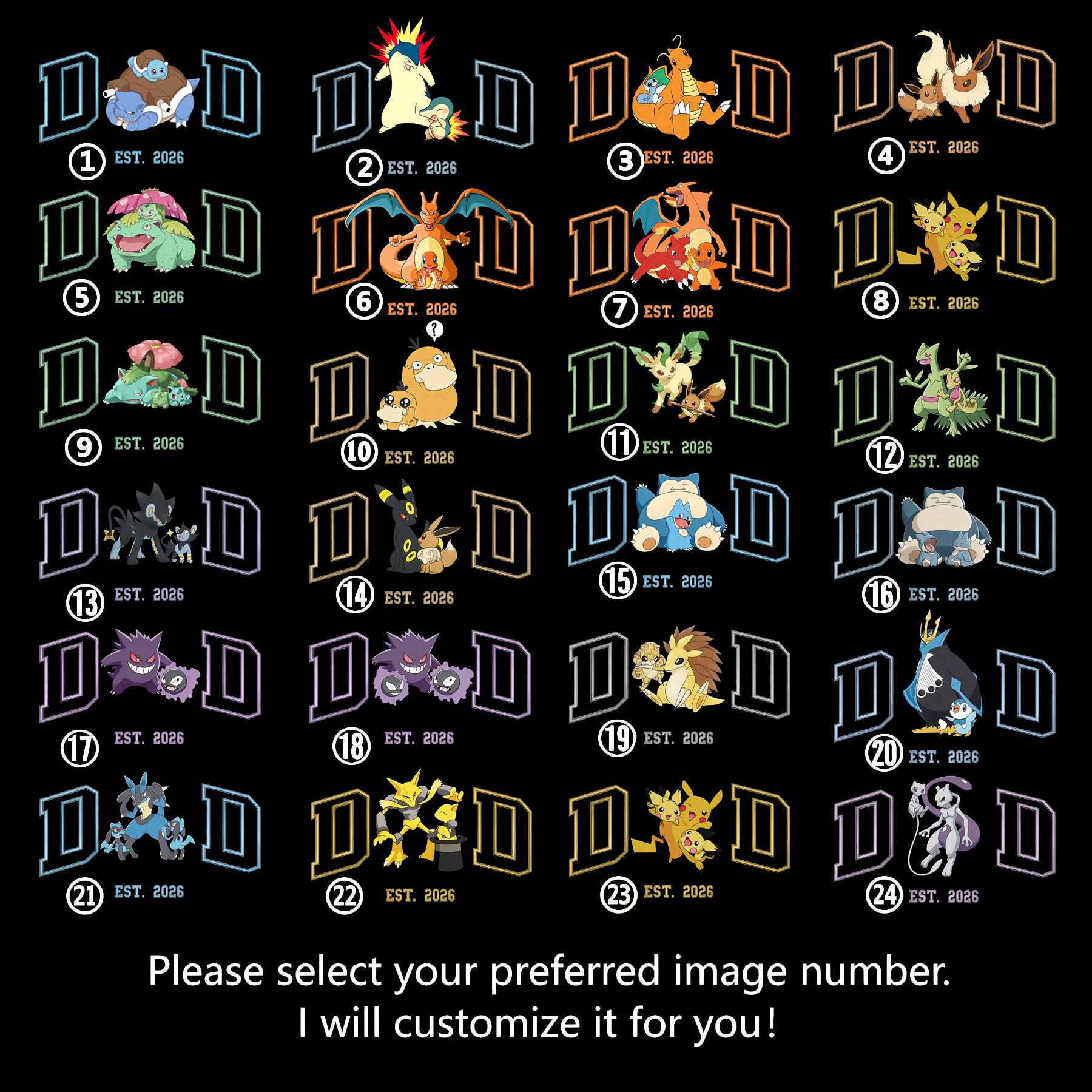 Custom Pokémon-themed T-shirts and hoodies based on photos(Dad)