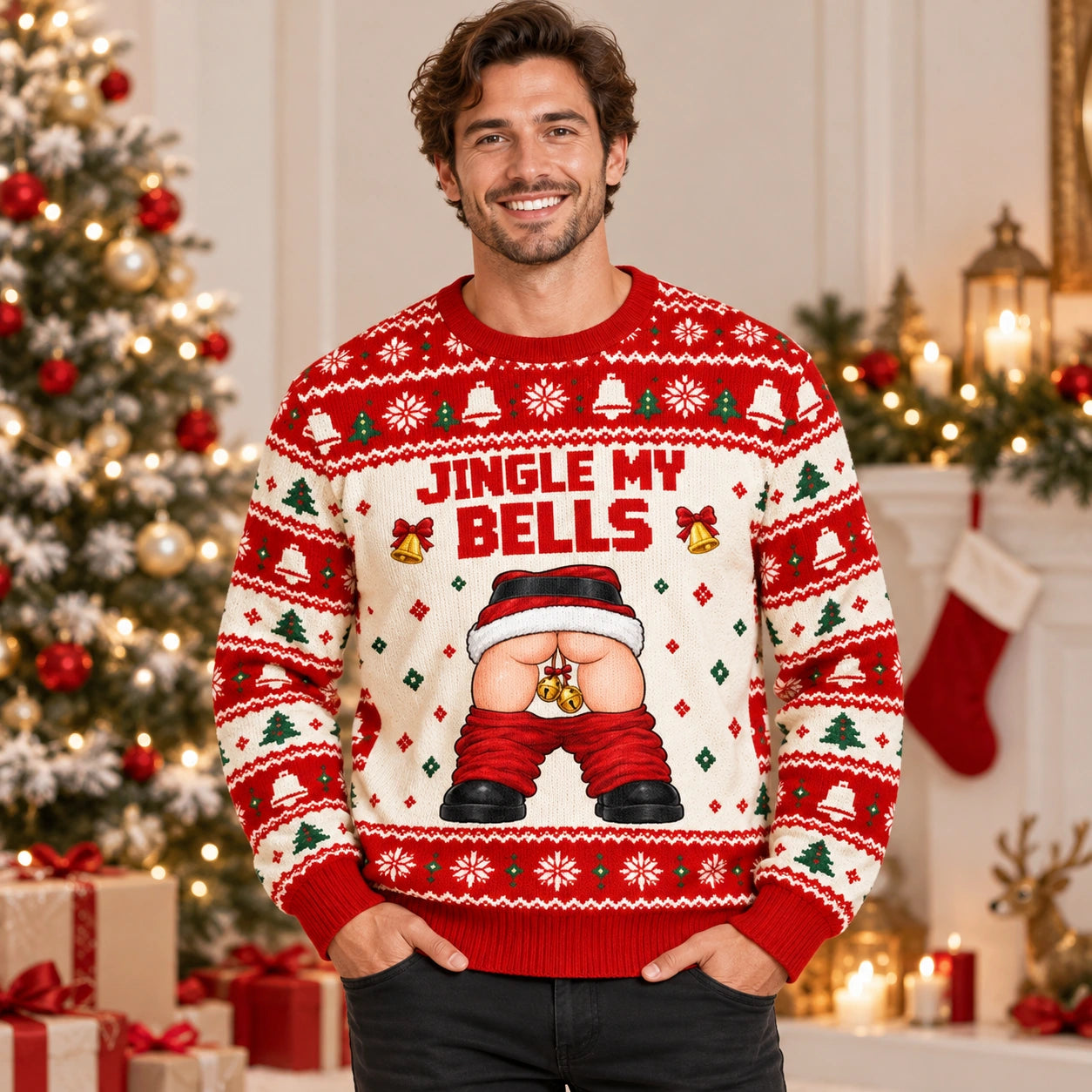 Custom Funny Naughty Jingle My Bells Christmas Gifts for Men - Personalized Ugly Sweater