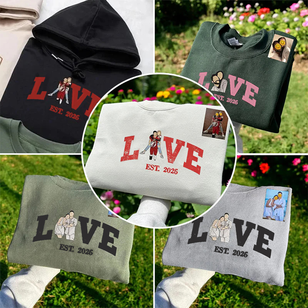 Custom LOVE Embroidered Portrait from Photo Sweatshirt