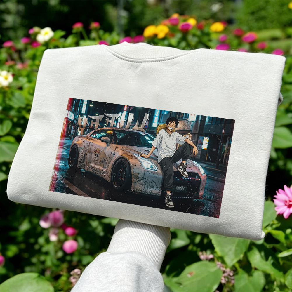 Luffy One Piece Streetwear Sweatshirt | Anime JDM Car Art Hoodie