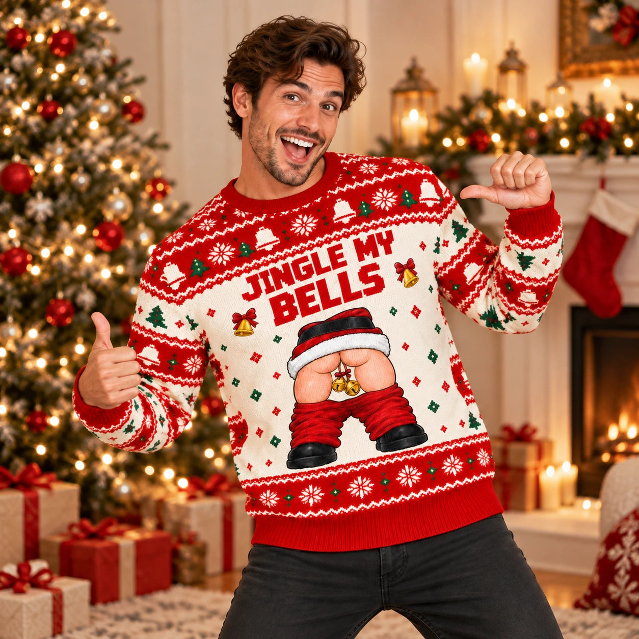Custom Funny Naughty Jingle My Bells Christmas Gifts for Men - Personalized Ugly Sweater