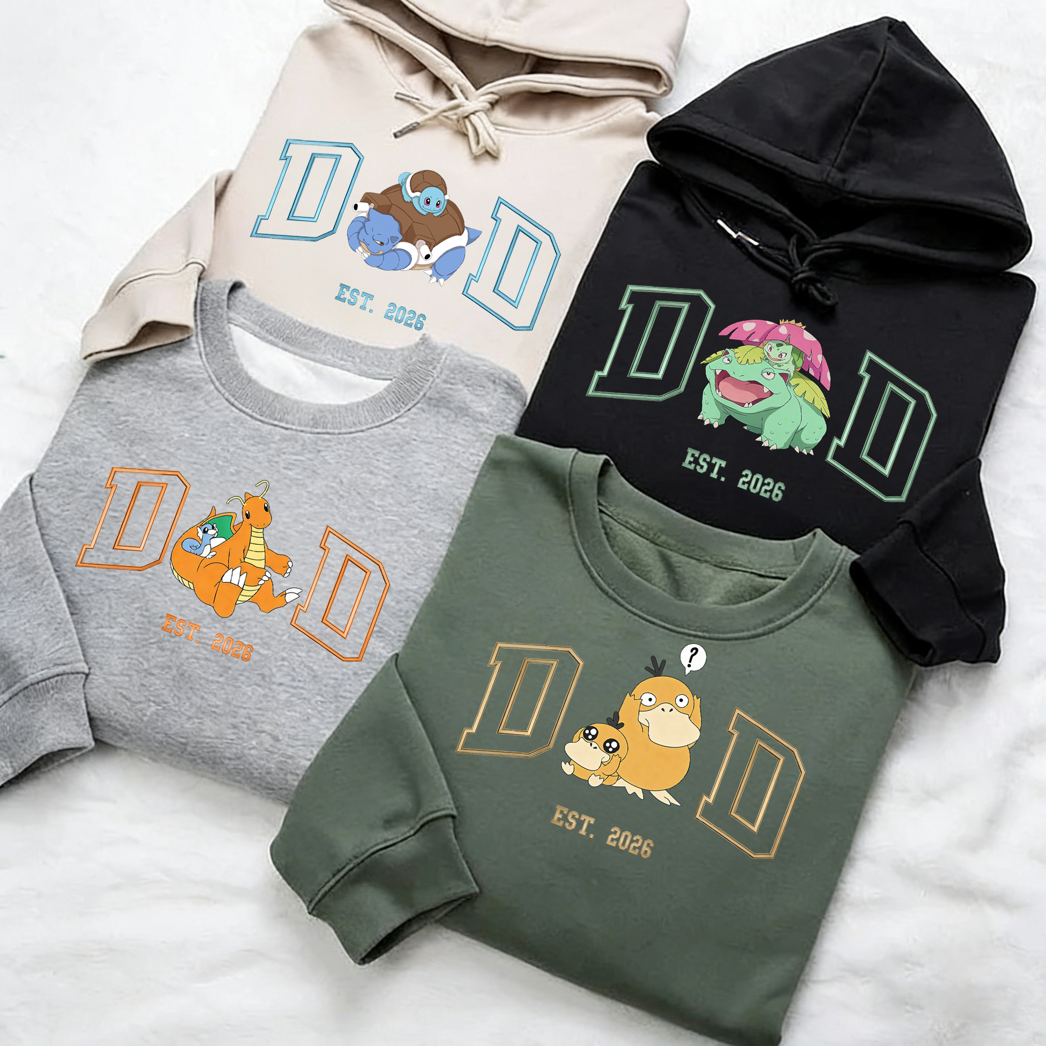 Custom Pokémon-themed T-shirts and hoodies based on photos(Dad)