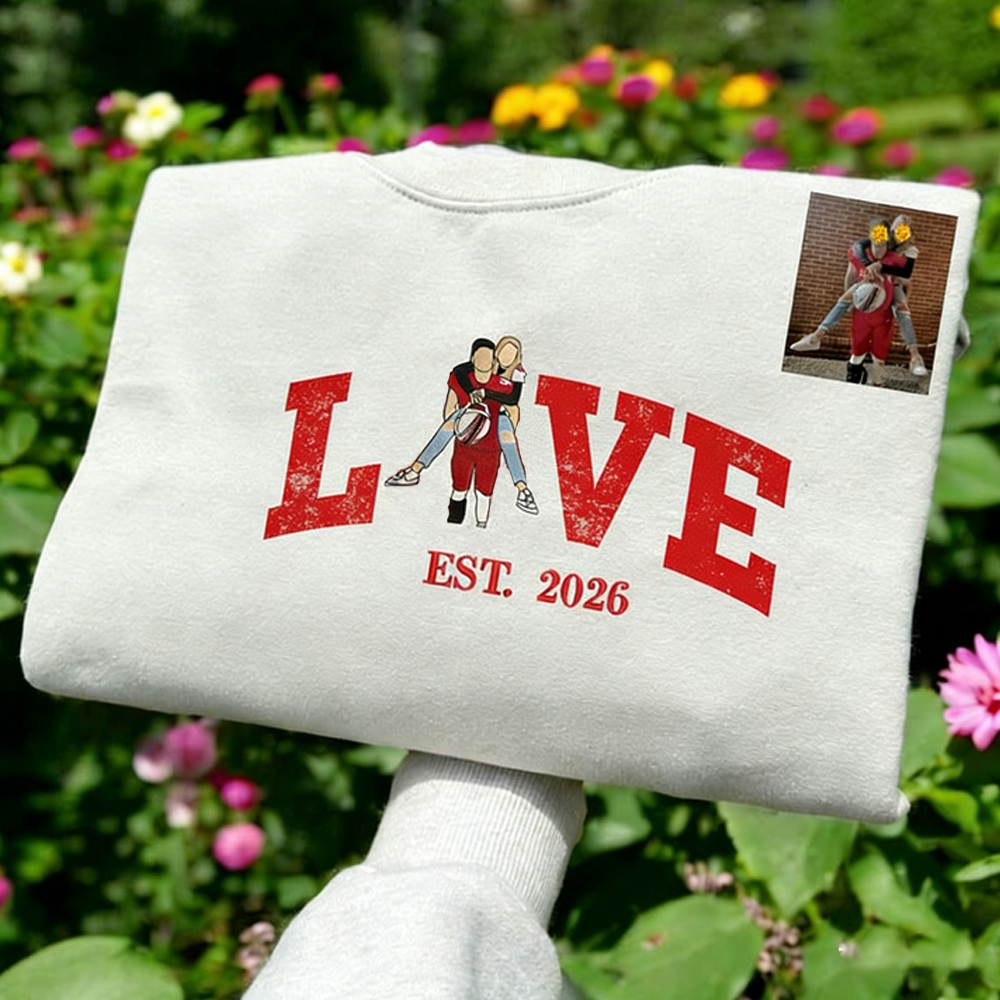 Custom LOVE Embroidered Portrait from Photo Sweatshirt