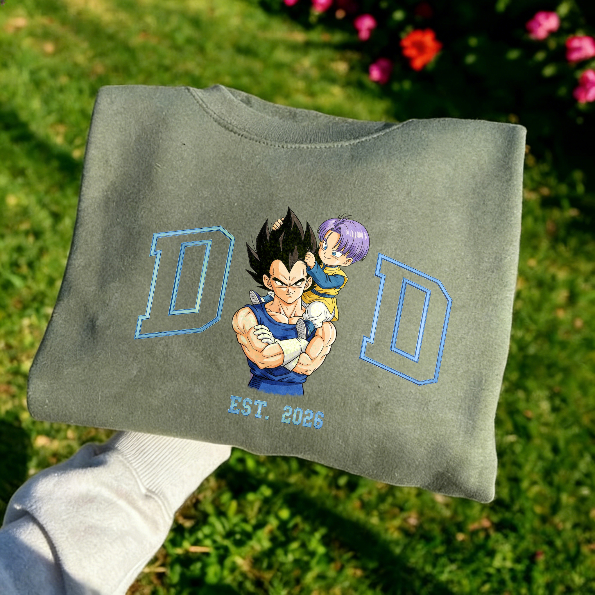 Custom-printed matching sweatshirts for parents and children based on photos (Vegeta)