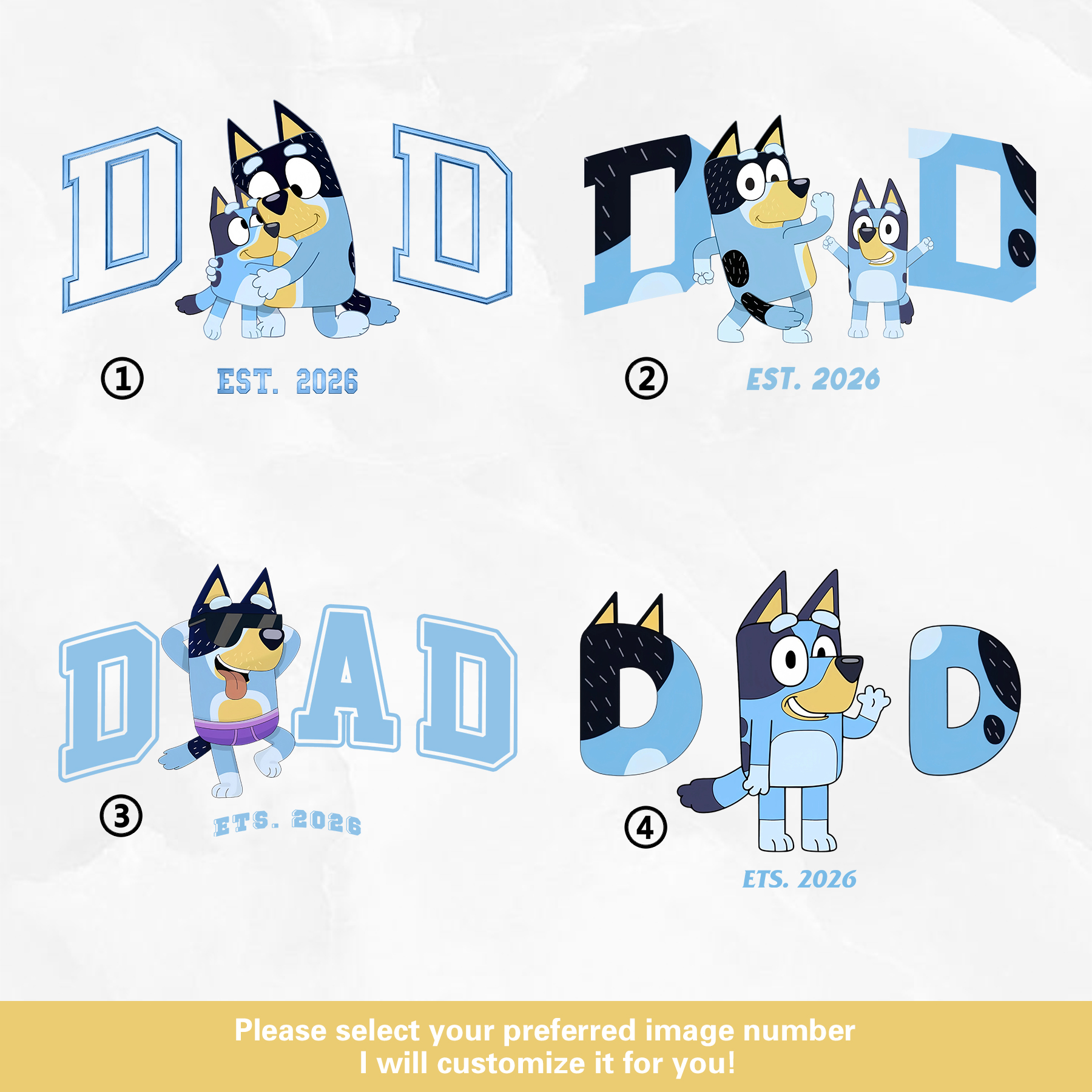 Custom-printed matching sweatshirts for parents and children based on photos (Bluey)