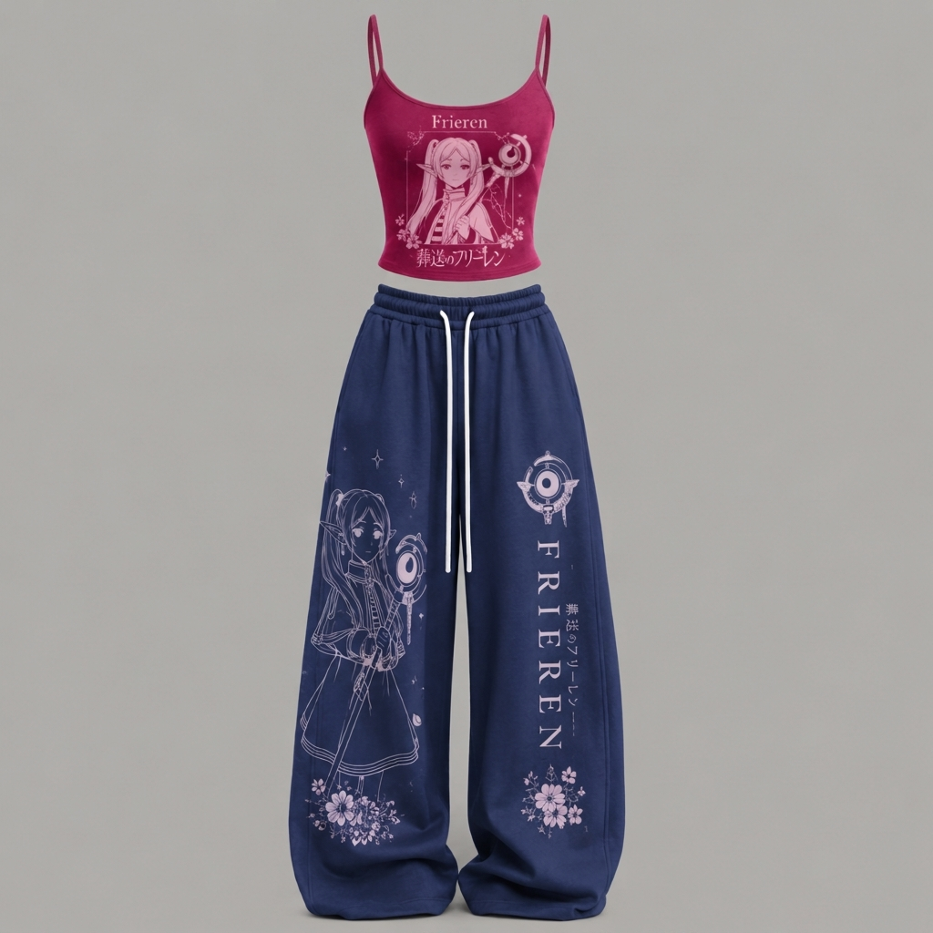 Animescollection Frieren Top & Elasticated Trousers Two-Piece Set