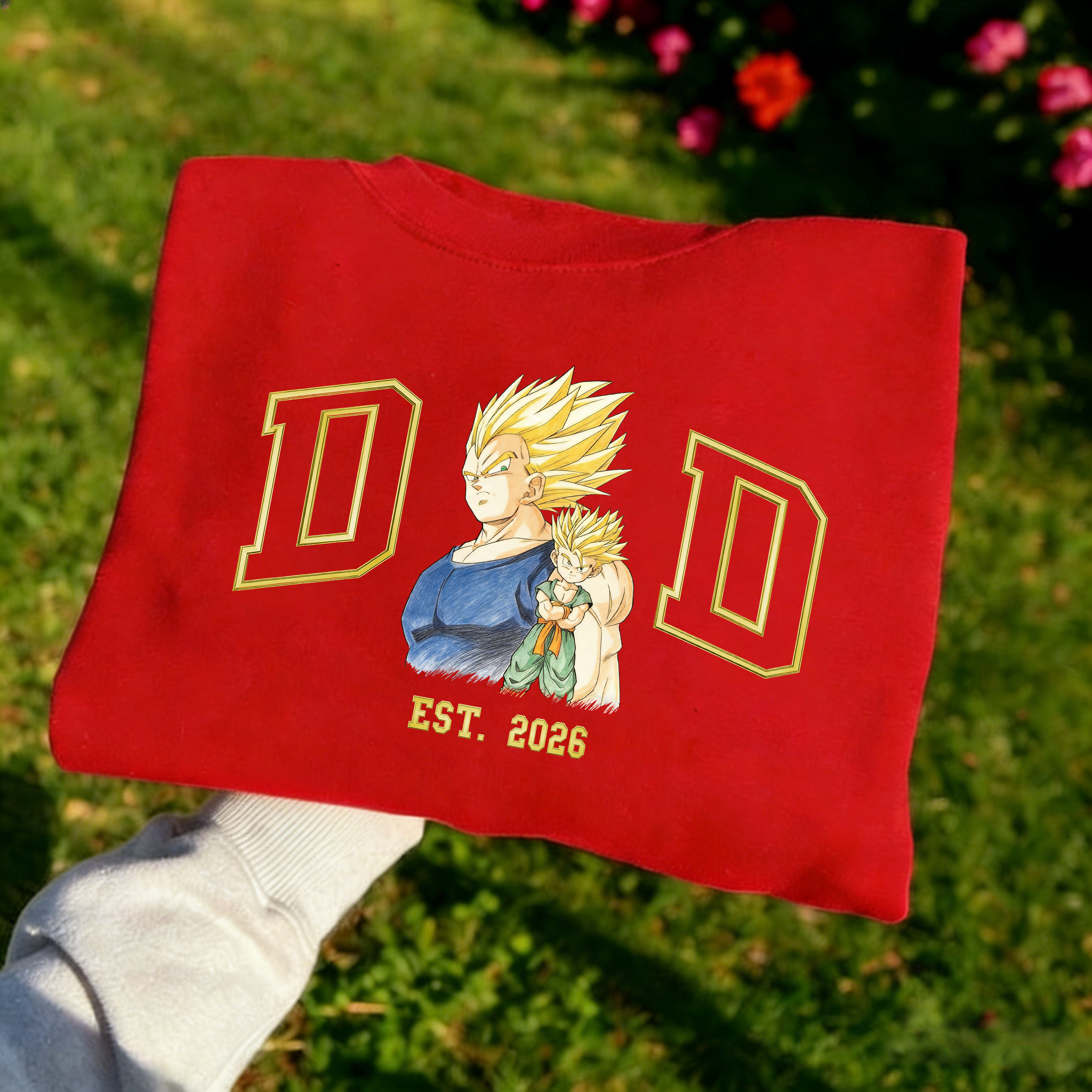 Custom-printed matching sweatshirts for parents and children based on photos (Vegeta)