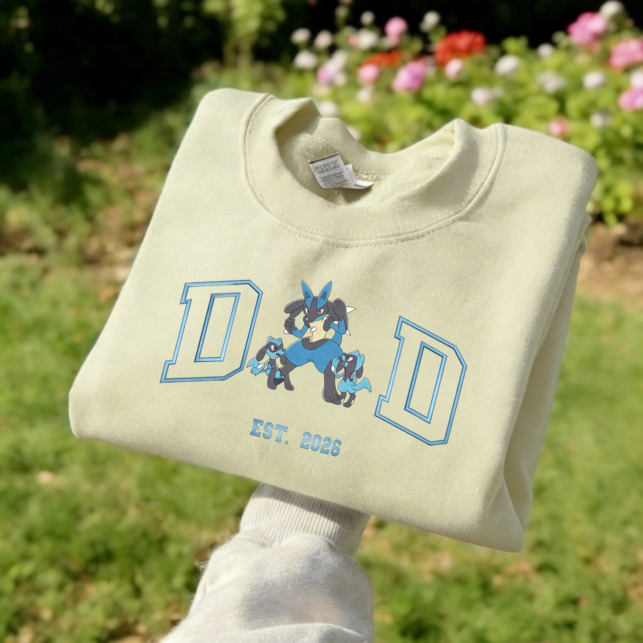 Pokémon-themed parent-child printed T-shirts and sweatshirts(Riolu)