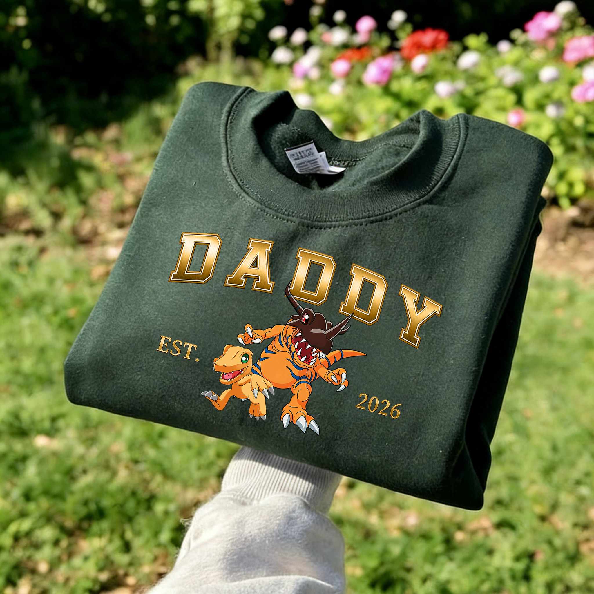 Digimon-themed parent-child printed T-shirts and sweatshirt(Agumon)