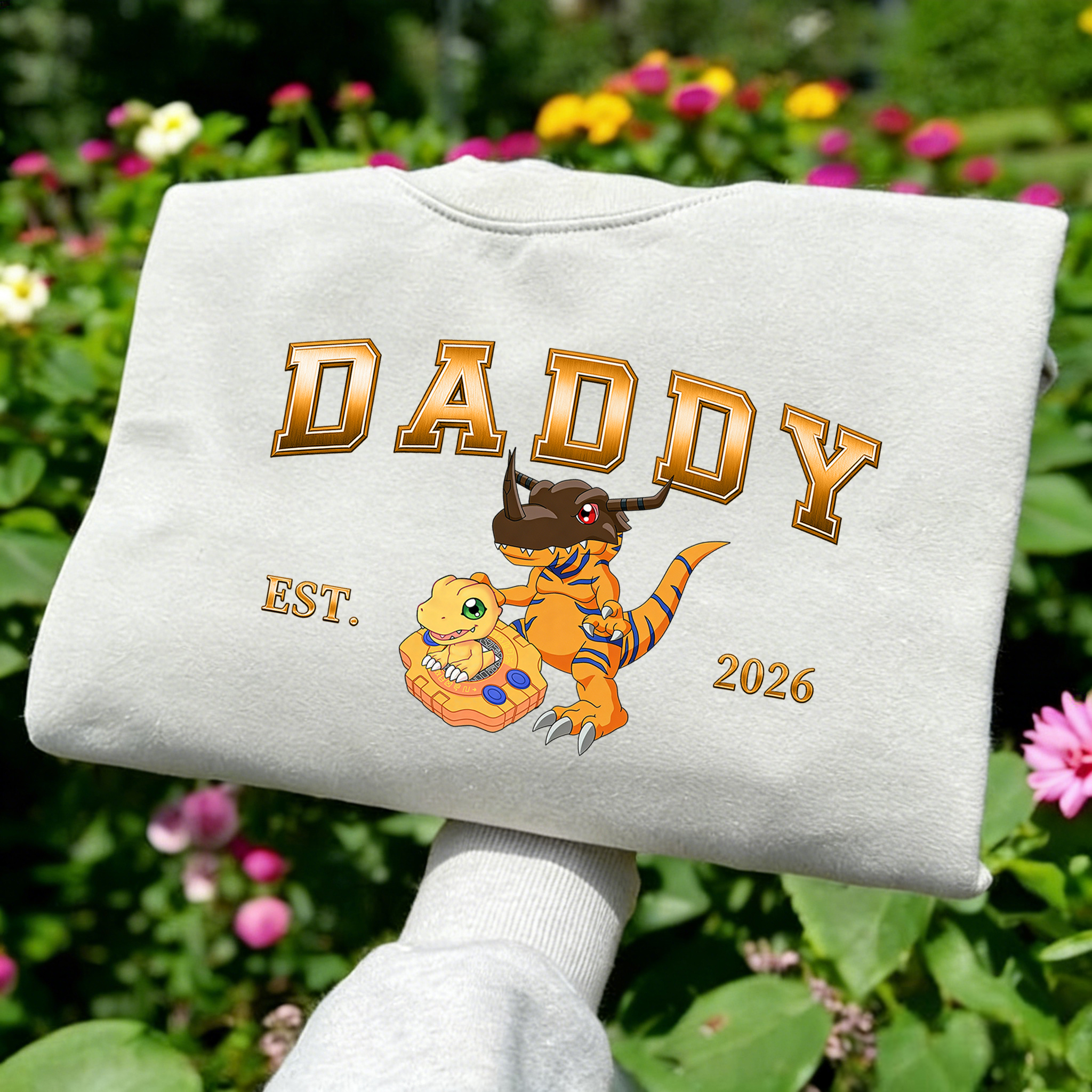 Digimon-themed parent-child printed T-shirts and sweatshirt(Agumon)
