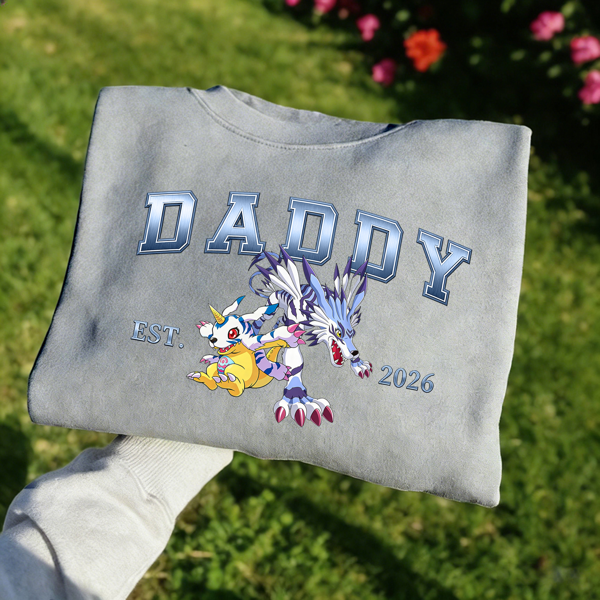 Digimon-themed parent-child printed T-shirts and sweatshirt(Garurumon)