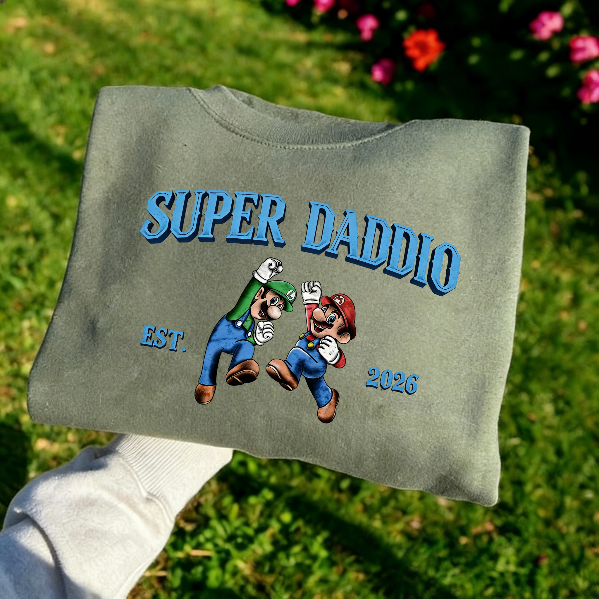 Retro Gamer Dad Sweatshirt - Super Daddio 2026 | Mario & Luigi Themed New Dad Gift