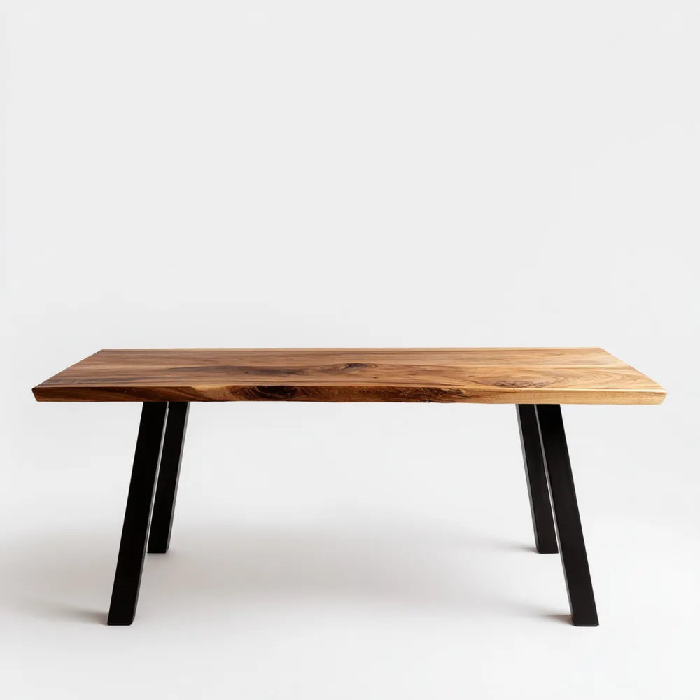 Table à manger Bois massif 180x90x75 cm – Brun/Noir – Design industriel