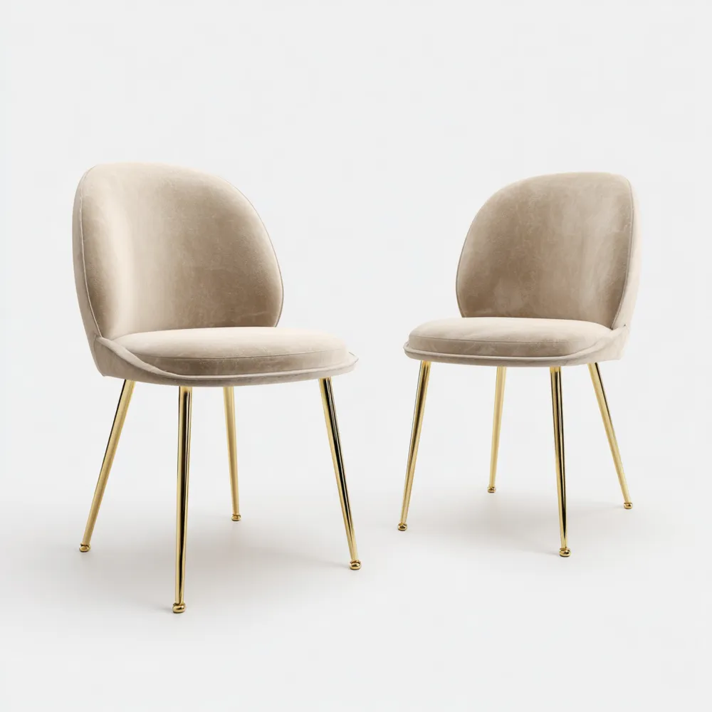 Chaise de salle à manger 45x55x85 cm Velours Beige – Pieds en Métal Doré – Design Moderne