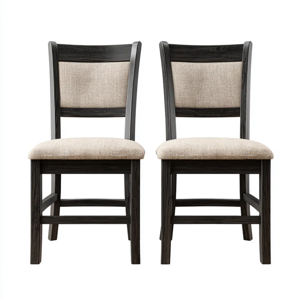 Chaise de salle à manger 45x55x90 cm - Bois rembourrage en tissu - Noir/Beige - Design classique