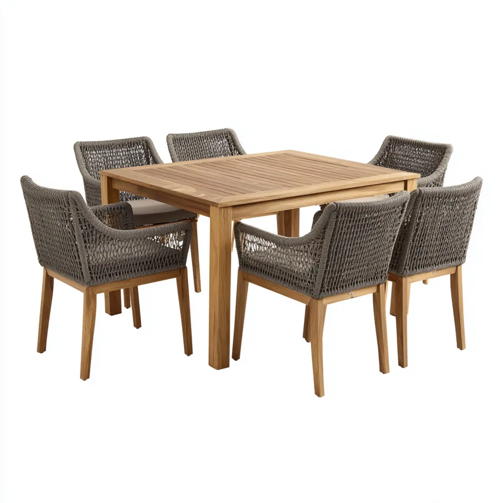 Ensemble table et chaises de jardin en bois et résine 150x90x75 cm – Gris – Design moderne