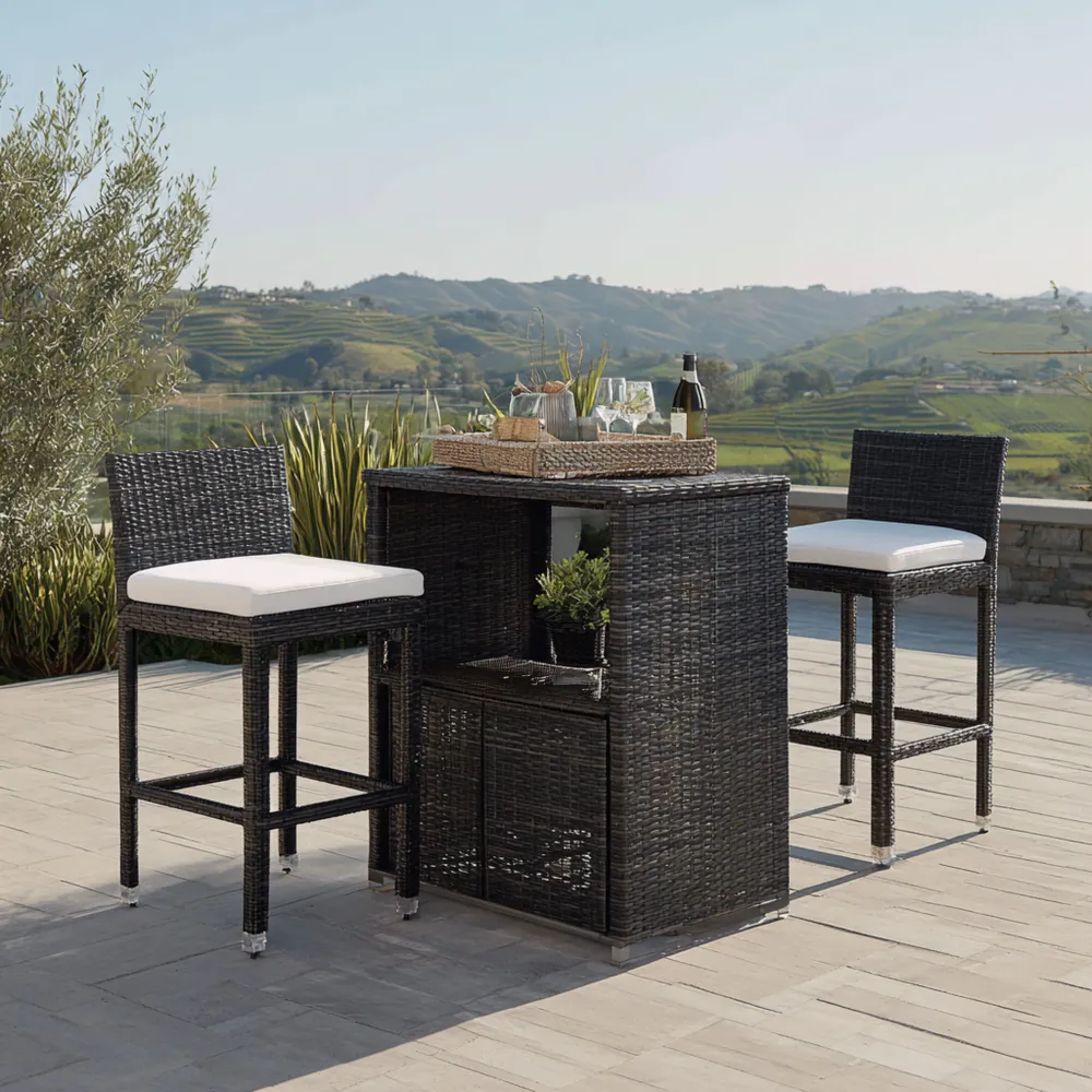 Ensemble de bar de jardin en résine tressée Noir - 3 pièces - Design moderne 110x70x100 cm