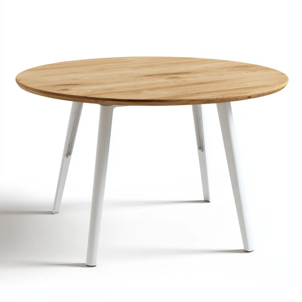 Table à manger ronde en bois de chêne 120x120x75 cm - Bois/Blanc