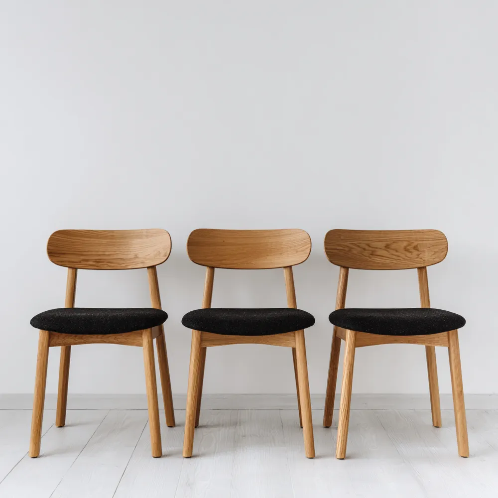 Chaises de salle à manger Bois et Tissu 46x42x79 cm - Noir et Chêne - Design Scandinave