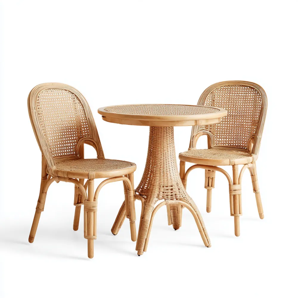 Ensemble table et chaises de jardin en rotin naturel 70x70x75 cm – Design classique