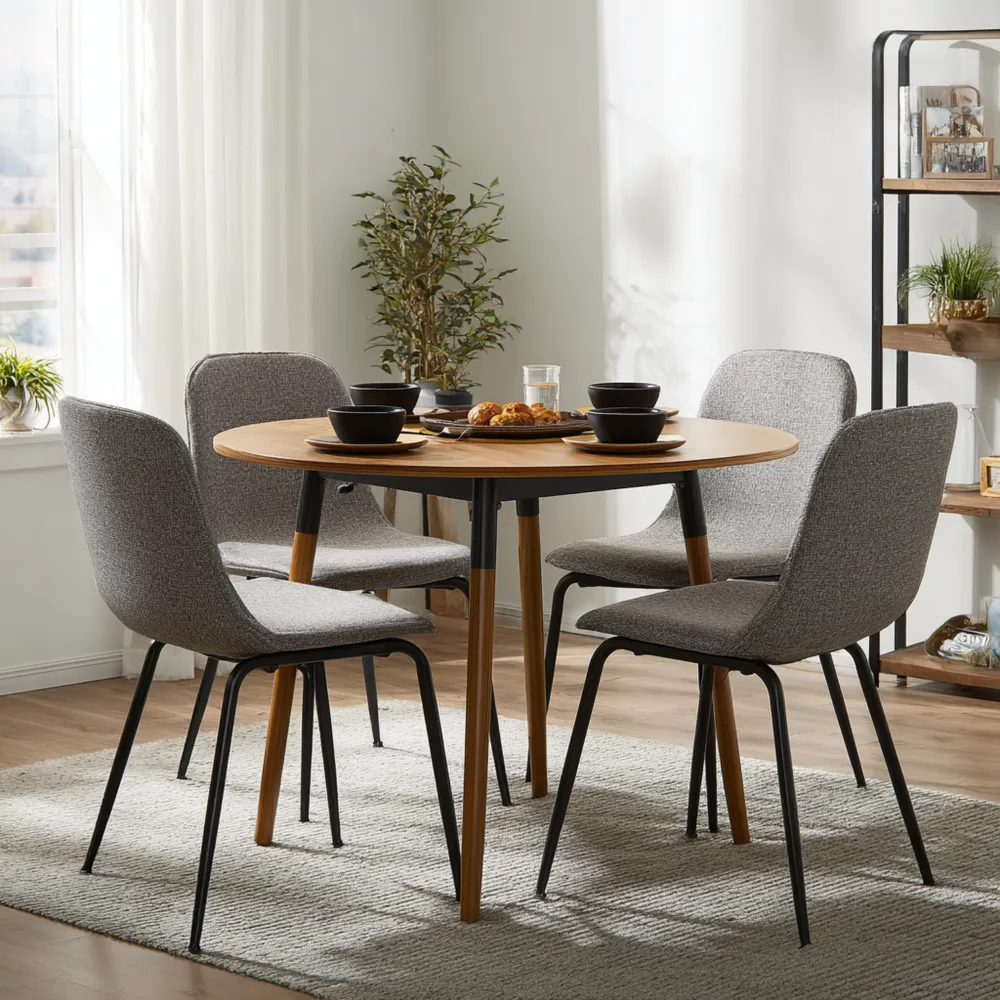 Ensemble table et chaises rond en bois 120x120x75 cm - Gris - Design contemporain