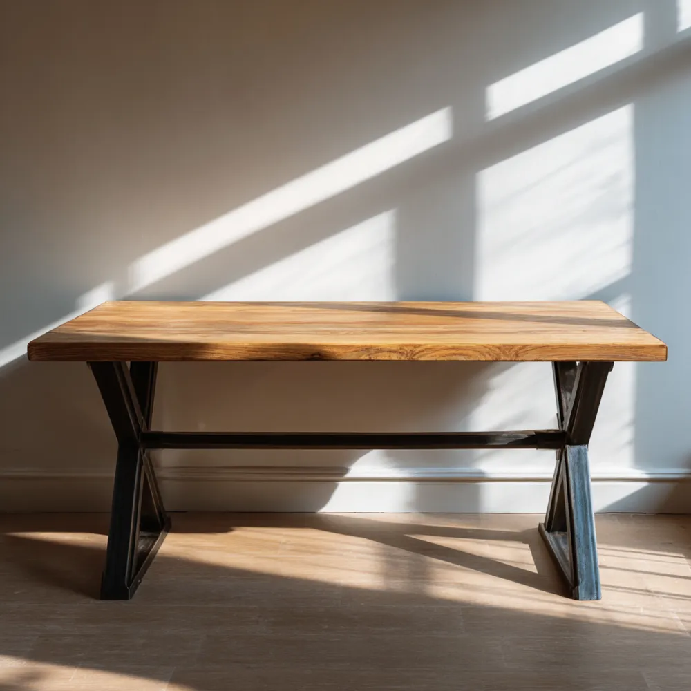 Table à manger bois massif 180x90x75 cm – Couleur Naturelle/Noir – Design industriel