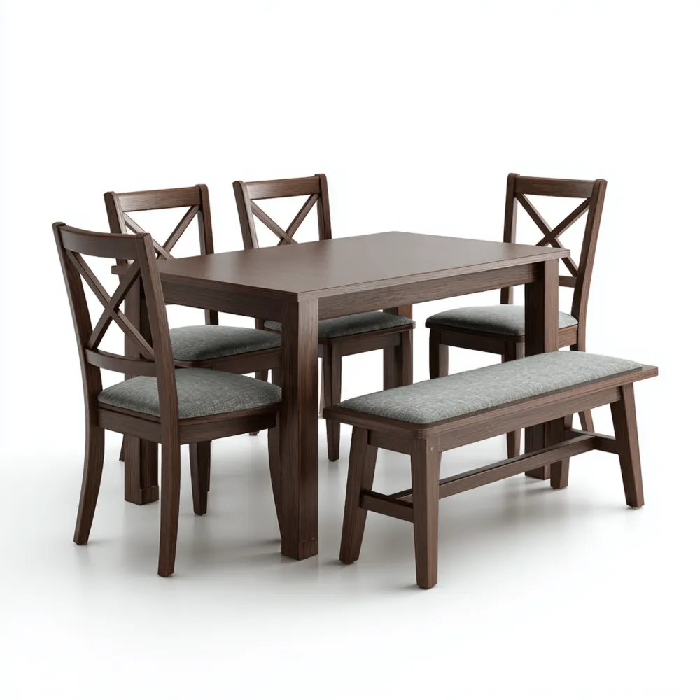 Ensemble de salle à manger en bois 120x80x75 cm – Brun/Gris – Design Classique