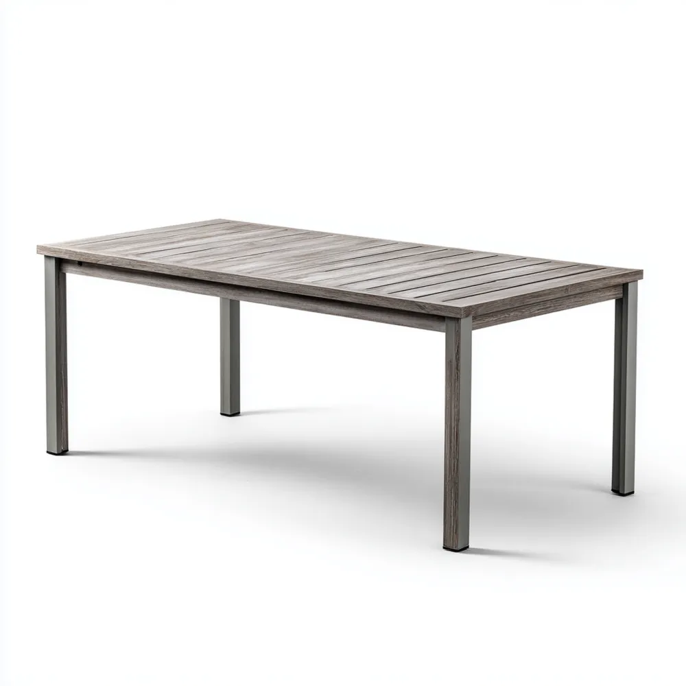 Table à manger en Bois et Métal 180x90x75 cm – Gris – Design Contemporain