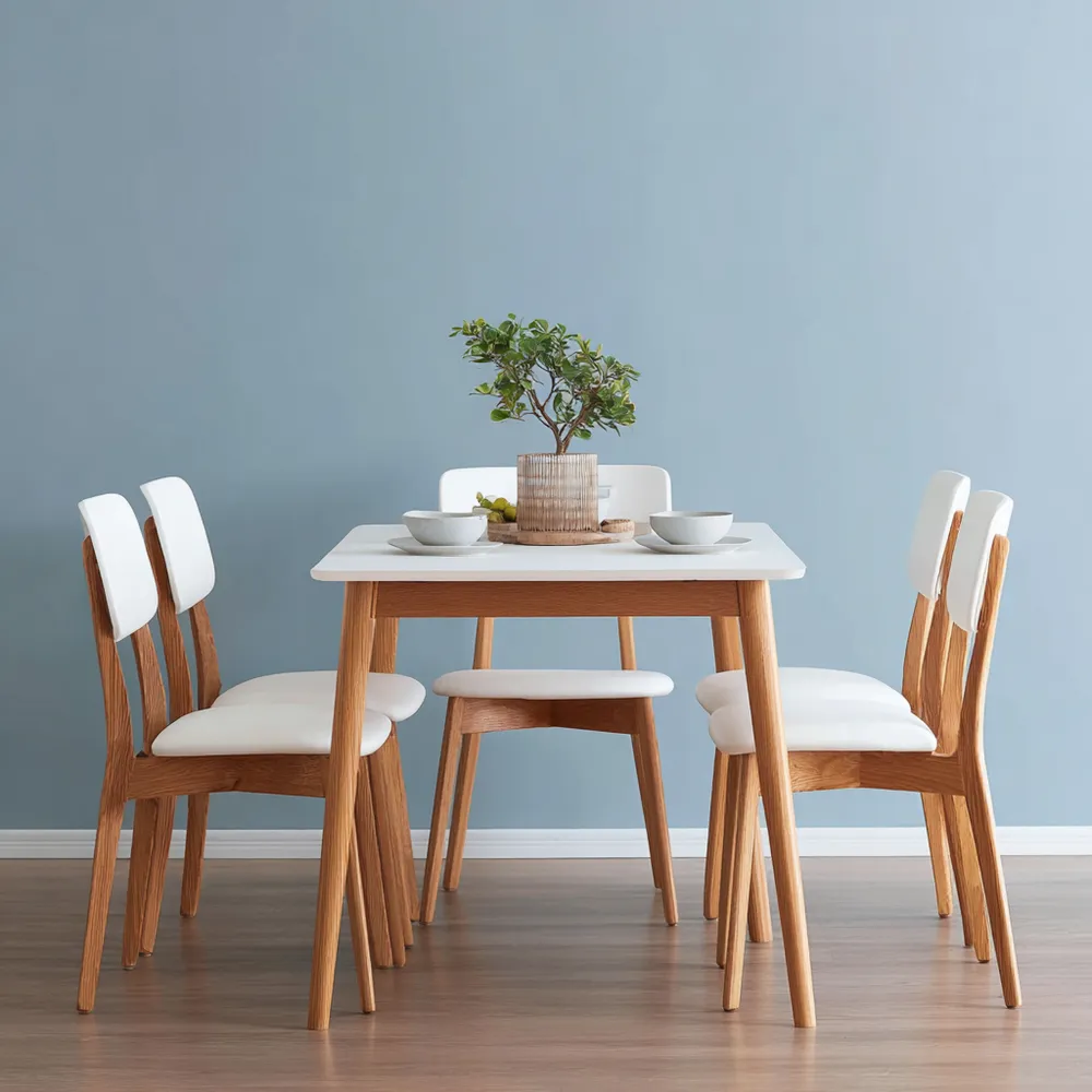 Set de Table et Chaises en Bois Blanc 120x80x75 cm – Design Scandinave