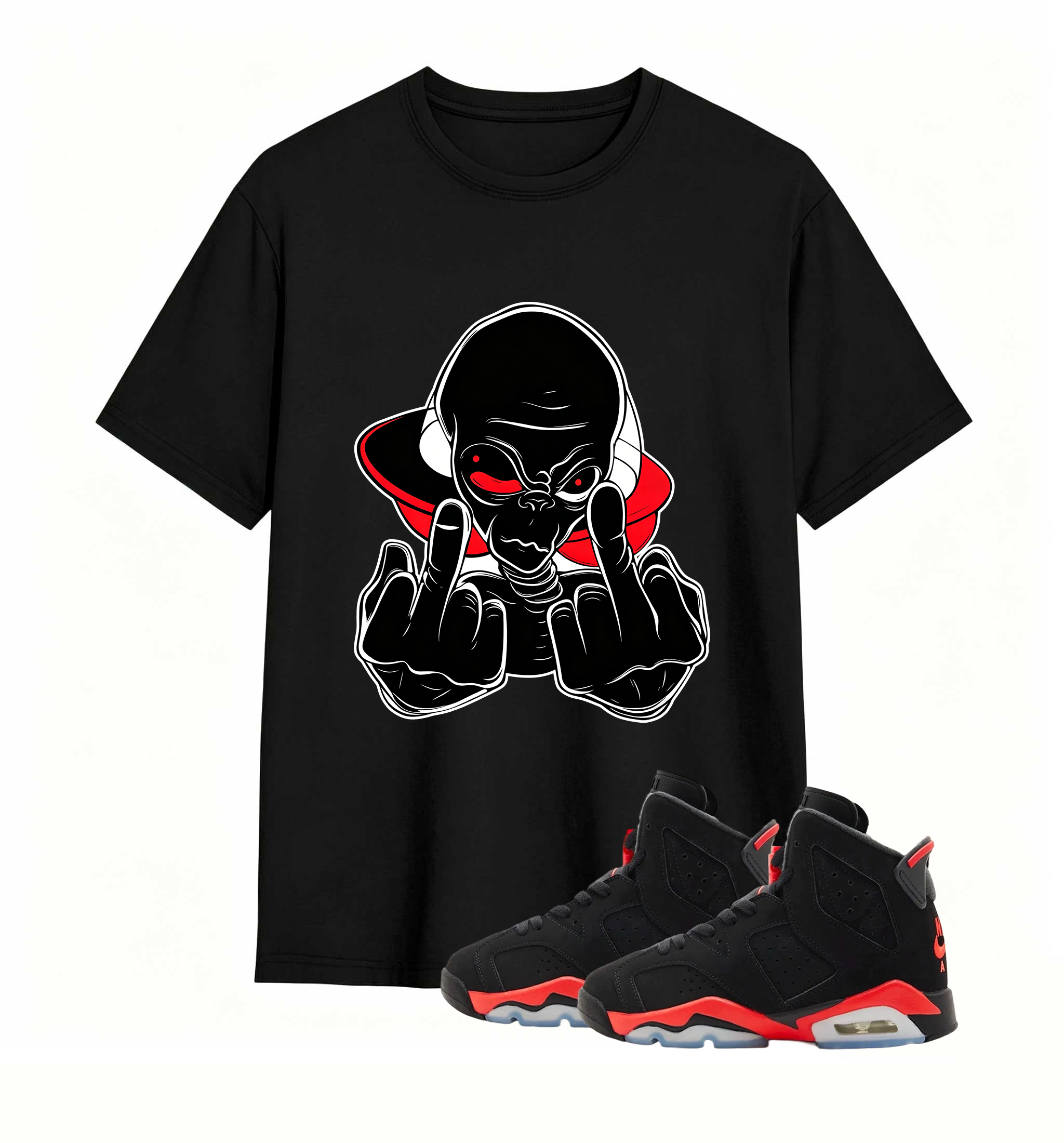 Red Accent UFO Alien statement tee for Air Jordan 6