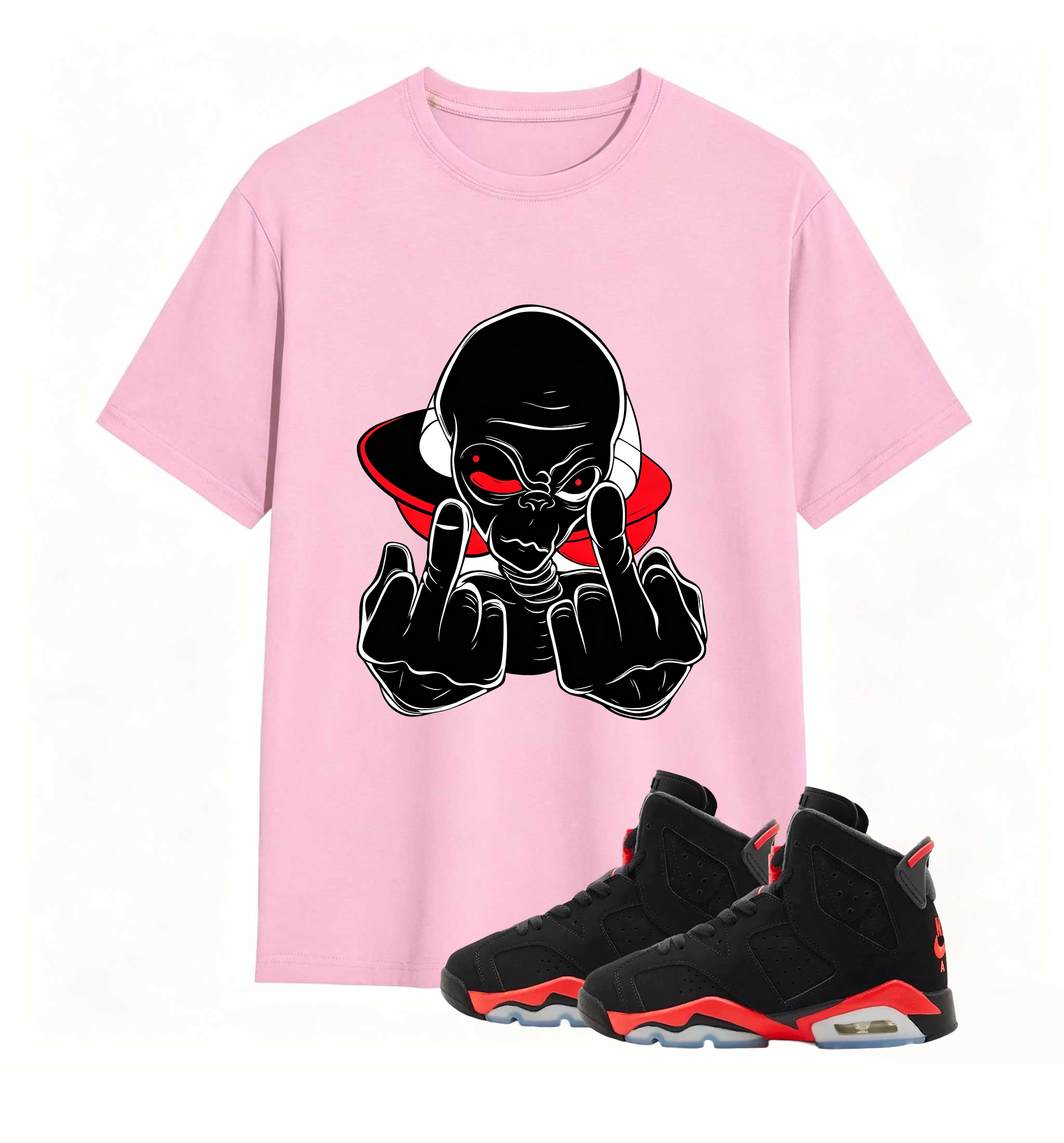 Red Accent UFO Alien statement tee for Air Jordan 6