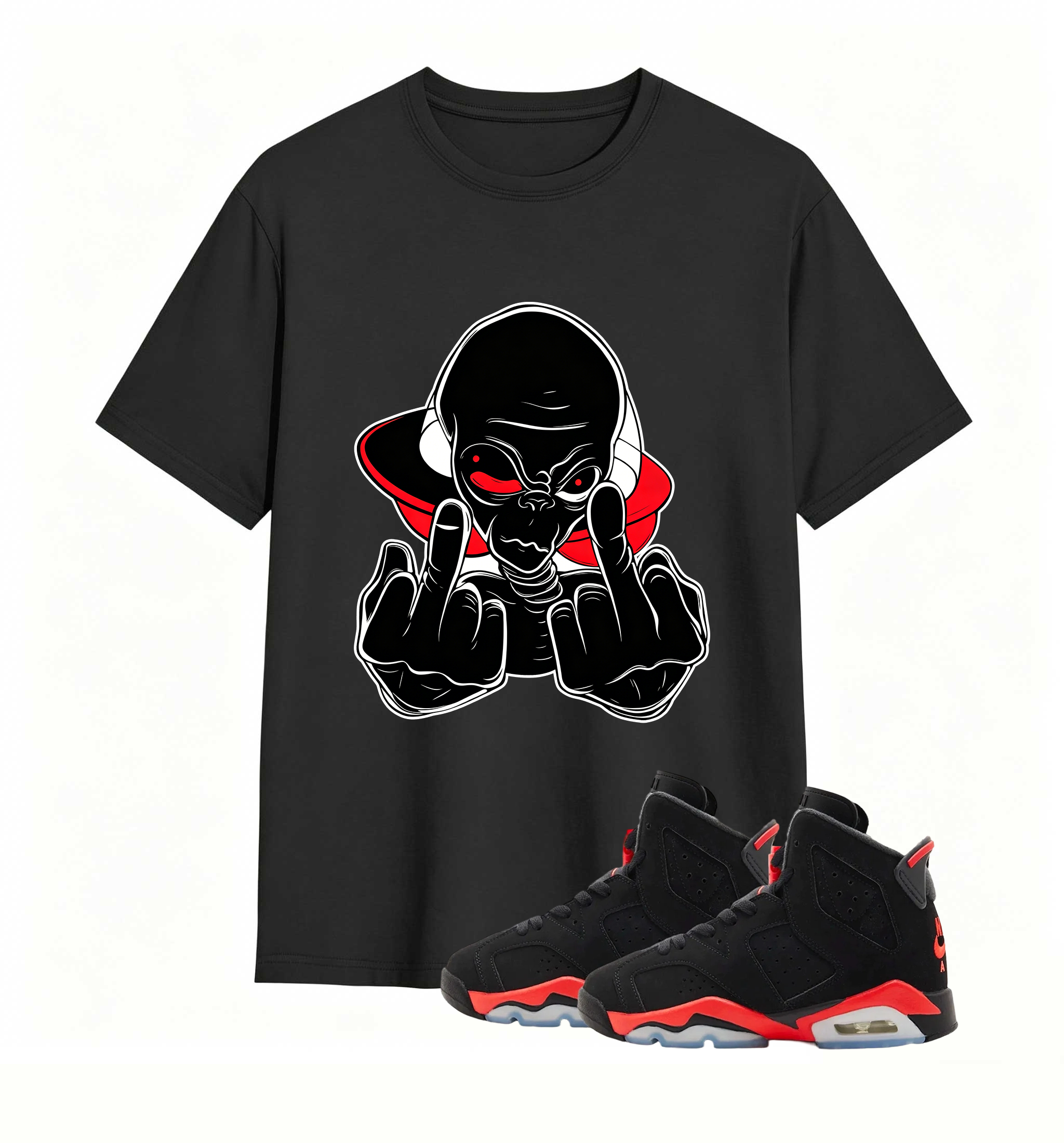 Red Accent UFO Alien statement tee for Air Jordan 6