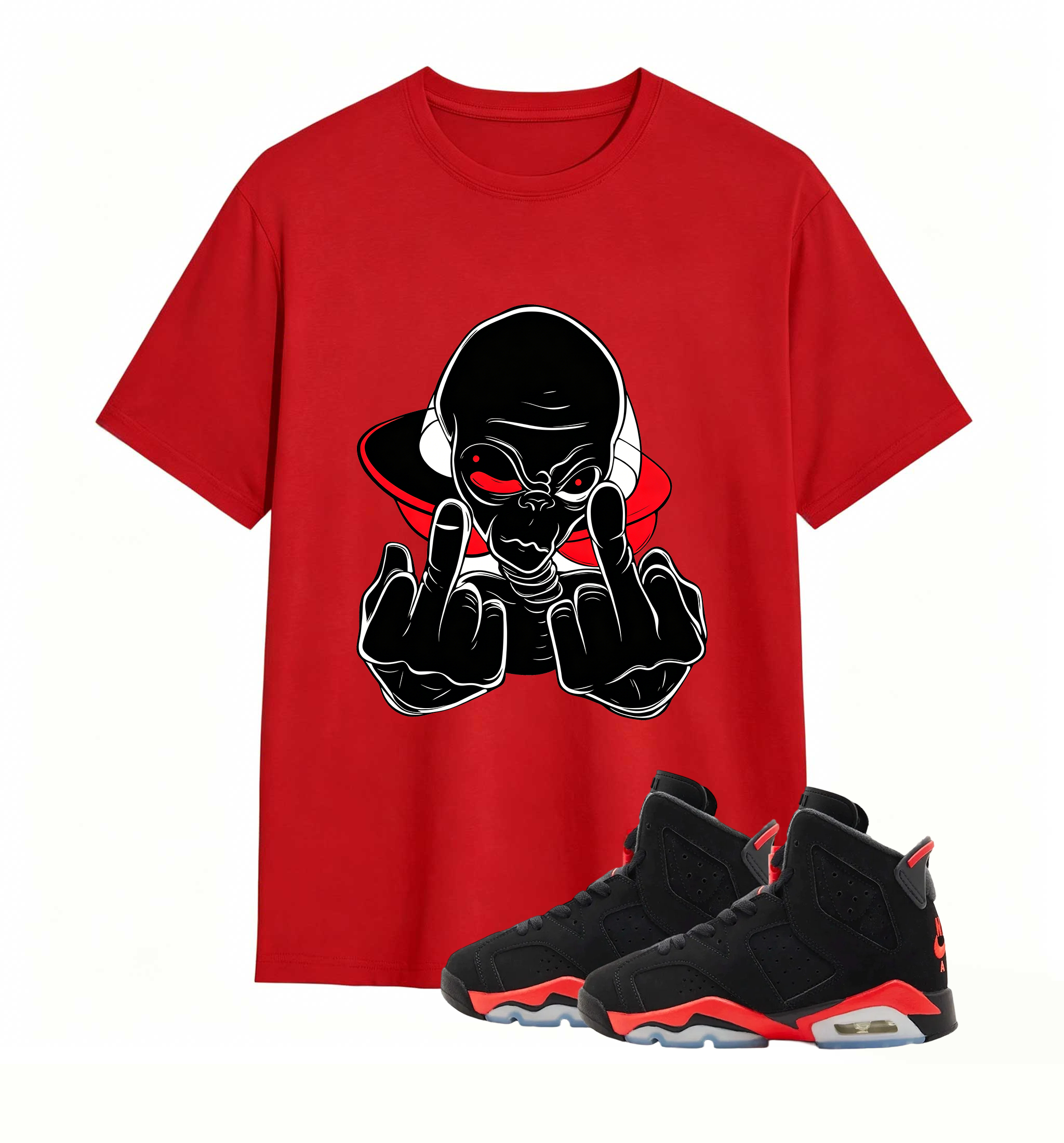 Red Accent UFO Alien statement tee for Air Jordan 6