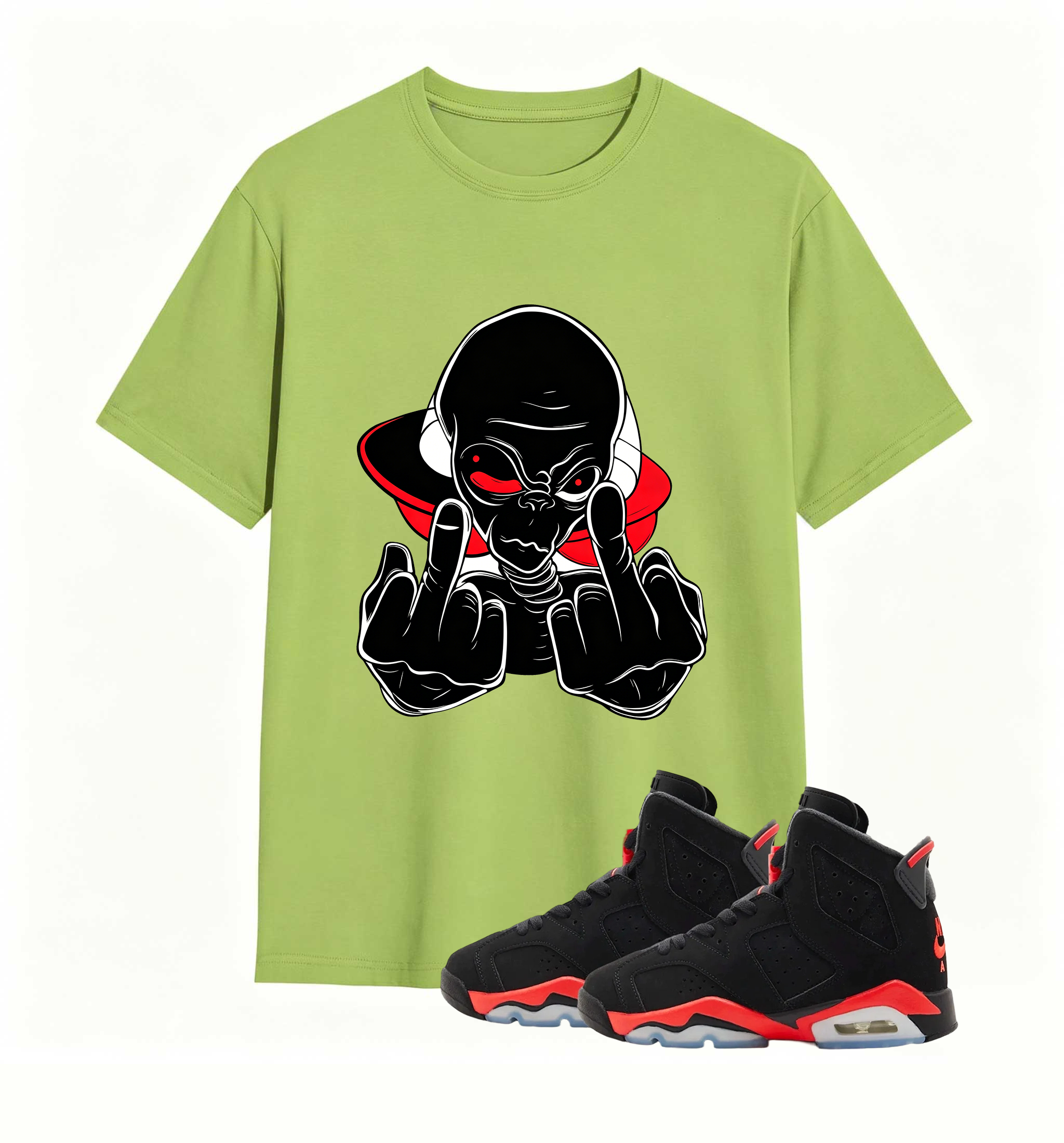 Red Accent UFO Alien statement tee for Air Jordan 6