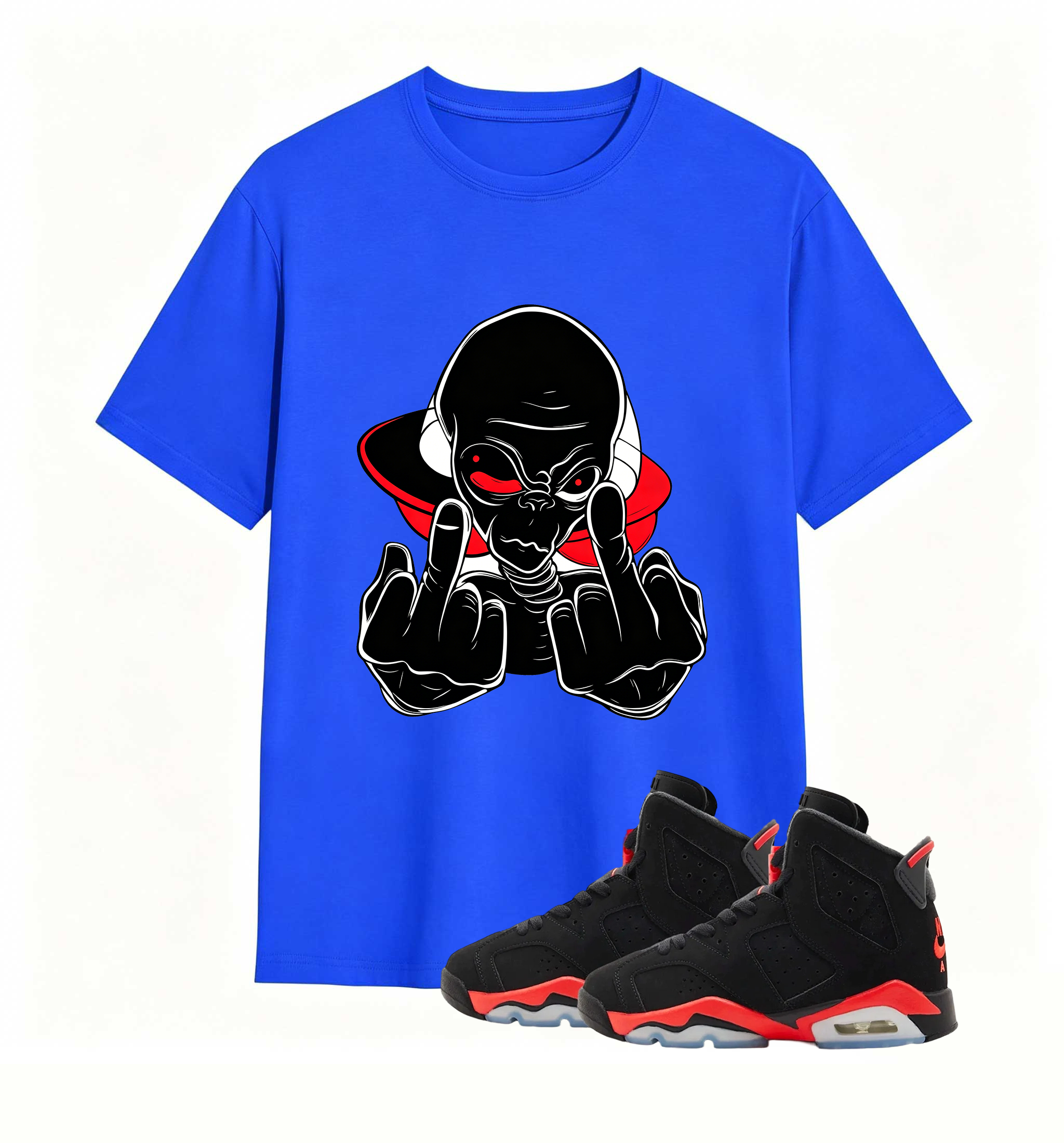 Red Accent UFO Alien statement tee for Air Jordan 6