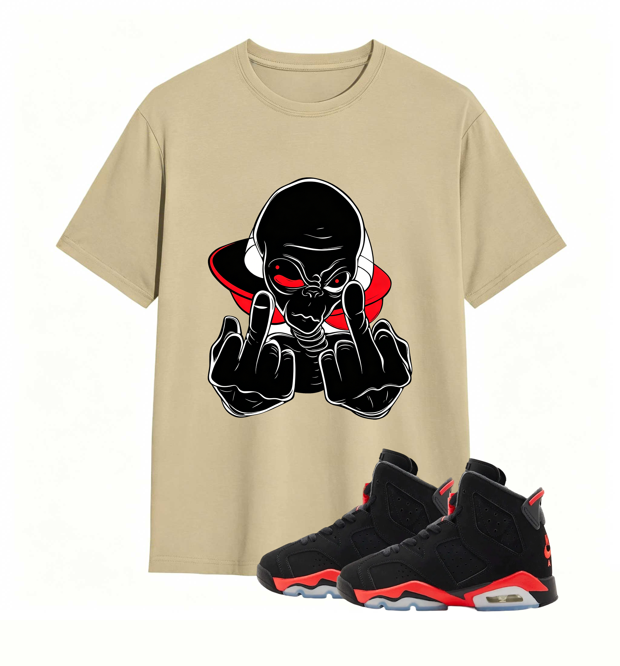 Red Accent UFO Alien statement tee for Air Jordan 6