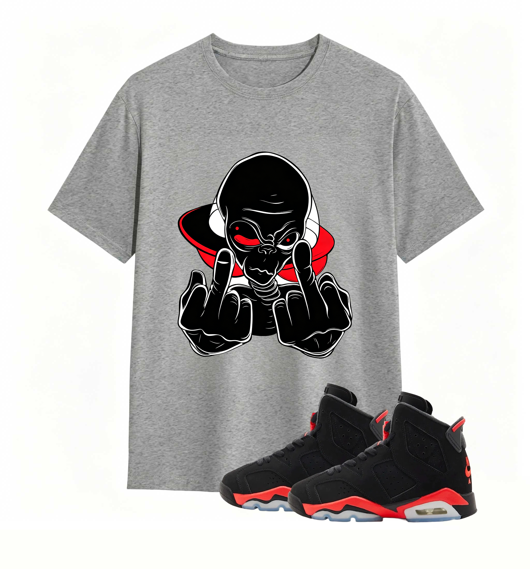 Red Accent UFO Alien statement tee for Air Jordan 6