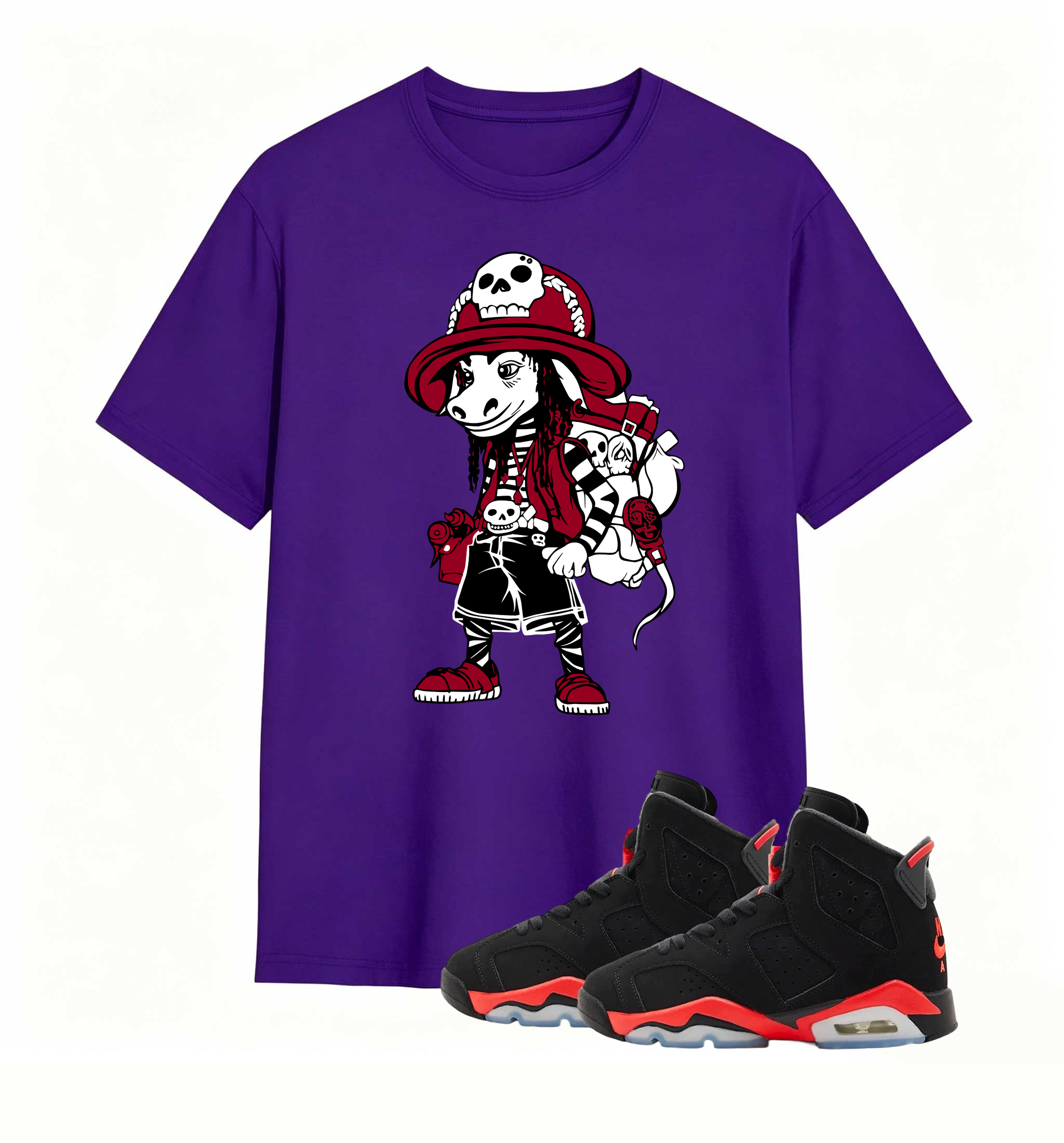 Red Black Pirate Donkey Print Tee Air Jordan 6